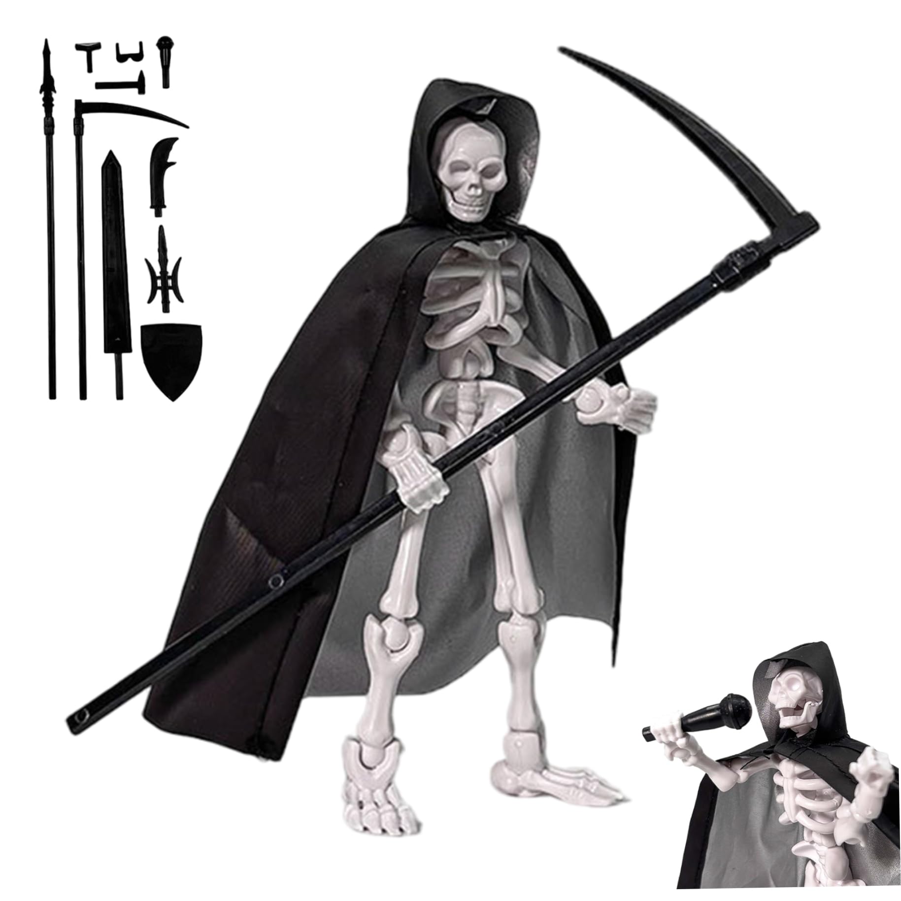 Jorzer Skeleton Action Figure Skeleton Toy T13 Action Figure 5.1" Multi-jointed Movable Toy with Cape and Weapons Plastic T13
