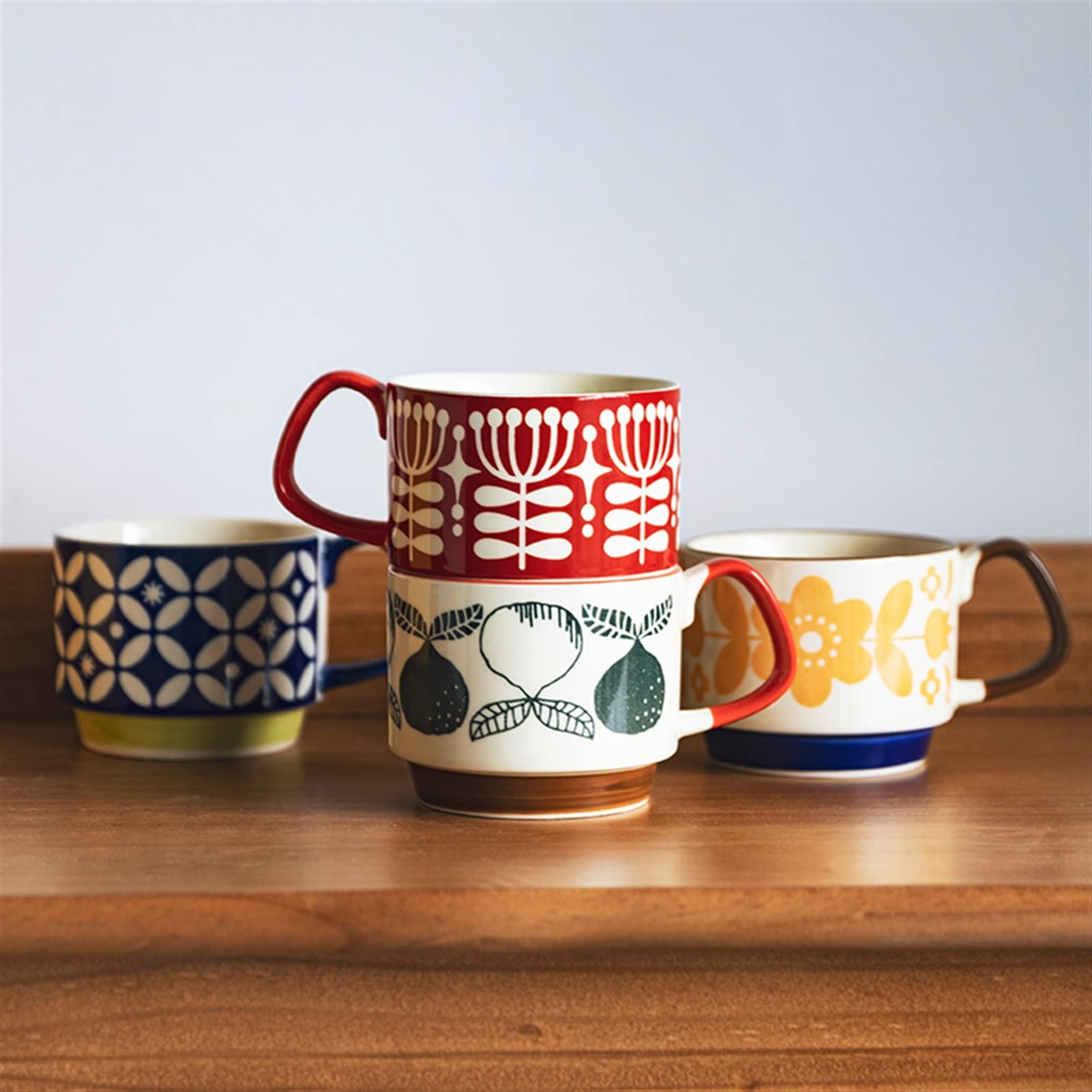 Becher 300 ml Retro Kaffeetasse Keramik Milchbecher Saftgriff Büro Wasserbecher Küche Party Trinkwerkzeug Geeignet für Schule und Familie Kaffeetasse (Farbe: Grau)