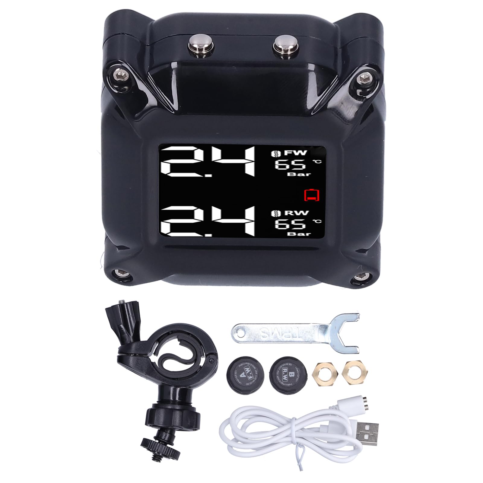 Monitor Pressione Pneumatici, TPMS Moto con Ricarica Magnetica USB con Display LCD a Colori, Sensori da 0 a 6,6 Bar, Avvisi di Pressione e Temperatura in Tempo Reale per Moto