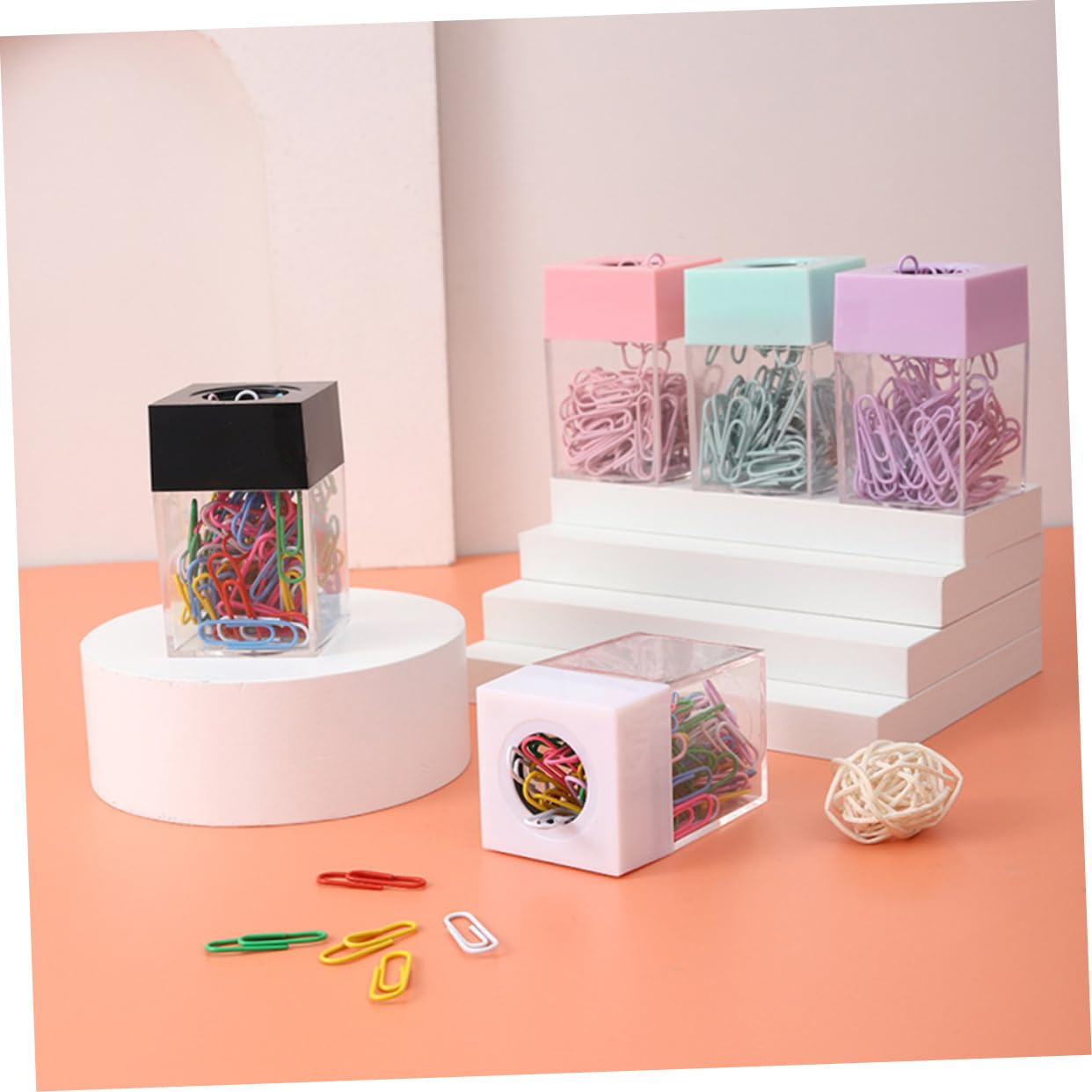 SHINEOFI 10 Pièces seau à épingles boite rangement boite de rangement conteneurs de bureau porte-clip carré conteneur de clips porte-trombones transparent magnétique agrafe support aimant