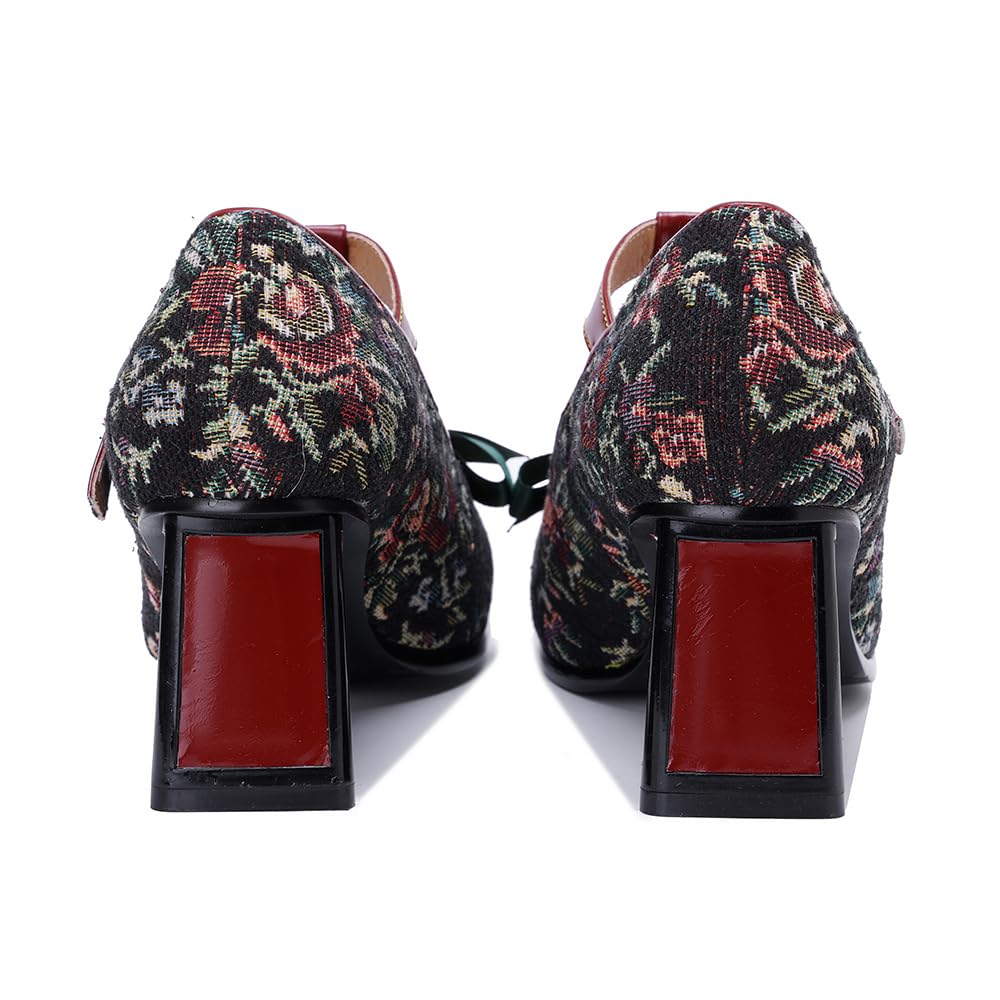 Little KAKA Damen Leder T Strap bunten Mary Jane Schuhe Block Heels Mary Jane Dressing Schuhe