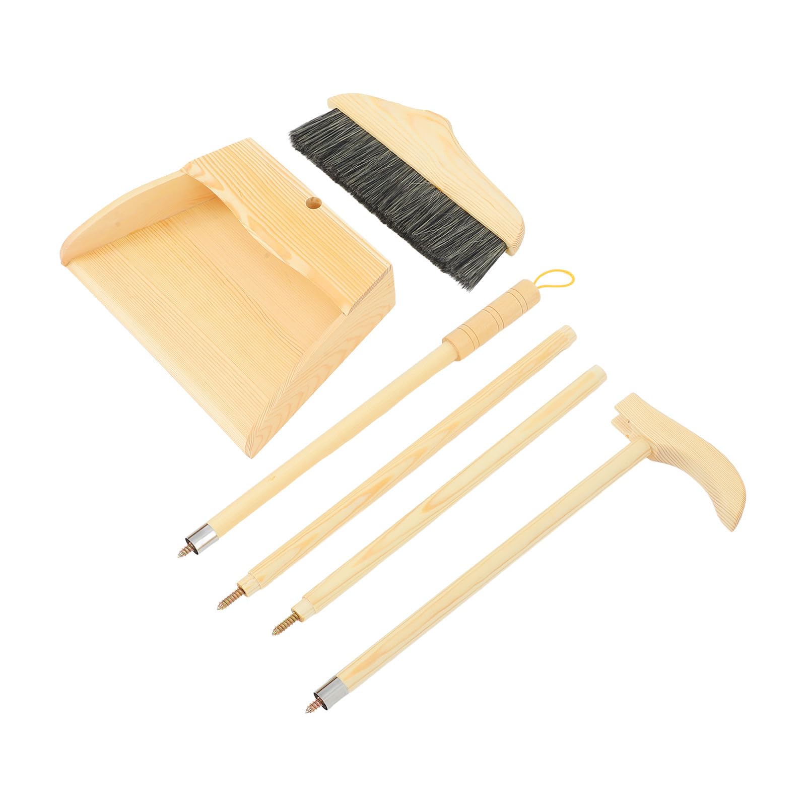 Kit de Escoba y Recogedor de Mango Largo de Madera, Cerdas Suaves