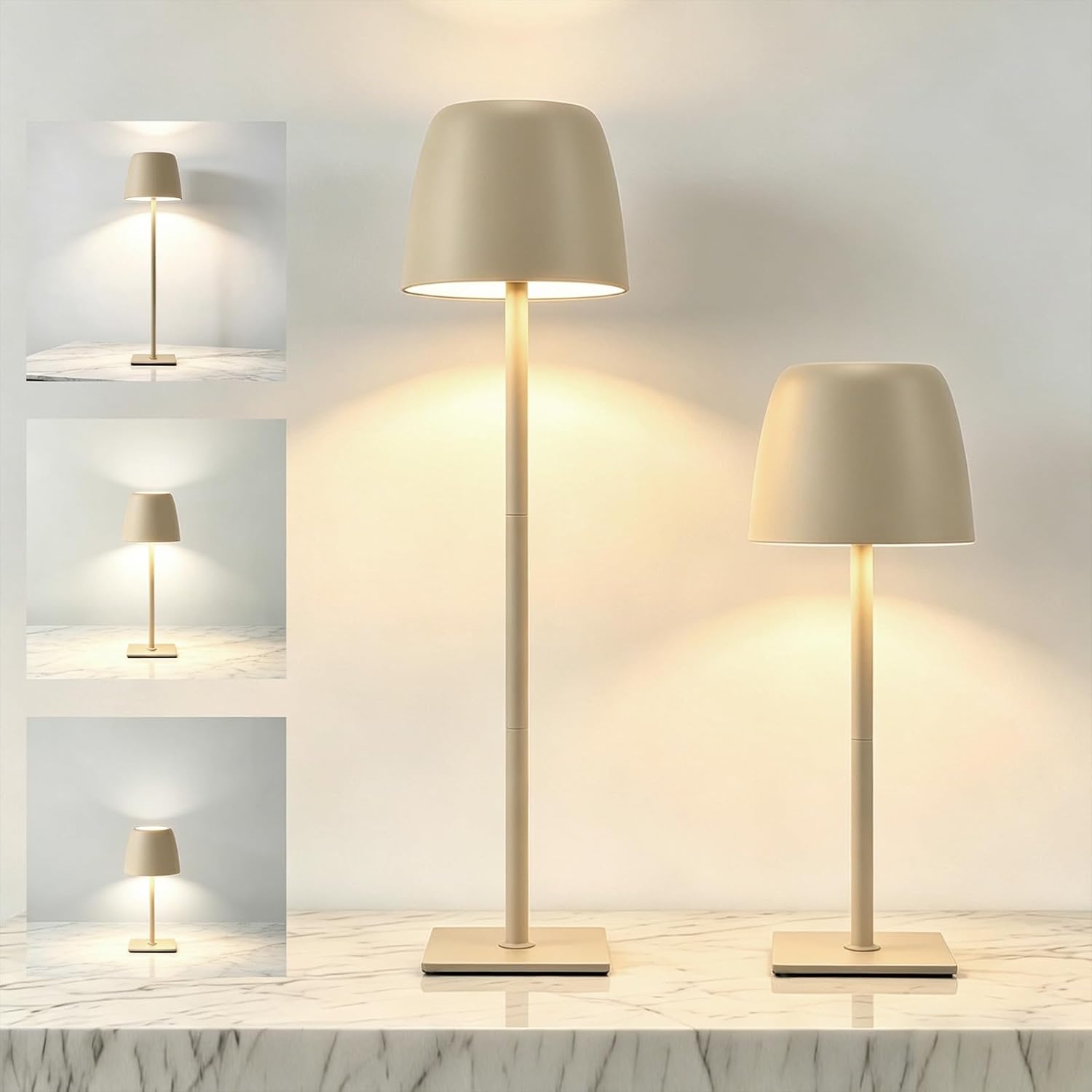 Cordless Table Lamp Rechargeable: Metal & Acrylic 5200mAh Long-Lasting 3 Color Temperatures & Stepless Dimming for Bedroom Restaurant Cafe Bar & Outdoor 2pcs Beige