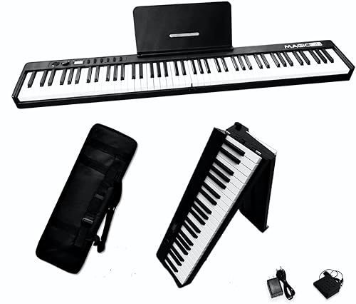 MAGICON BX2 - Piano electrónico plegable de 88 teclas piano portátil con teclas semipesadas llave táctil de fuerza soporte USBMIDI BT inalámbrico