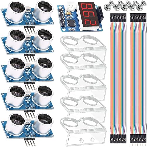 Youmile 5 piezas Módulo de distancia de sensor ultrasónico + Módulo de visualización de rango de sensor ultrasónico con soporte de montaje Kit de tuerca de tornillo de cable DuPont