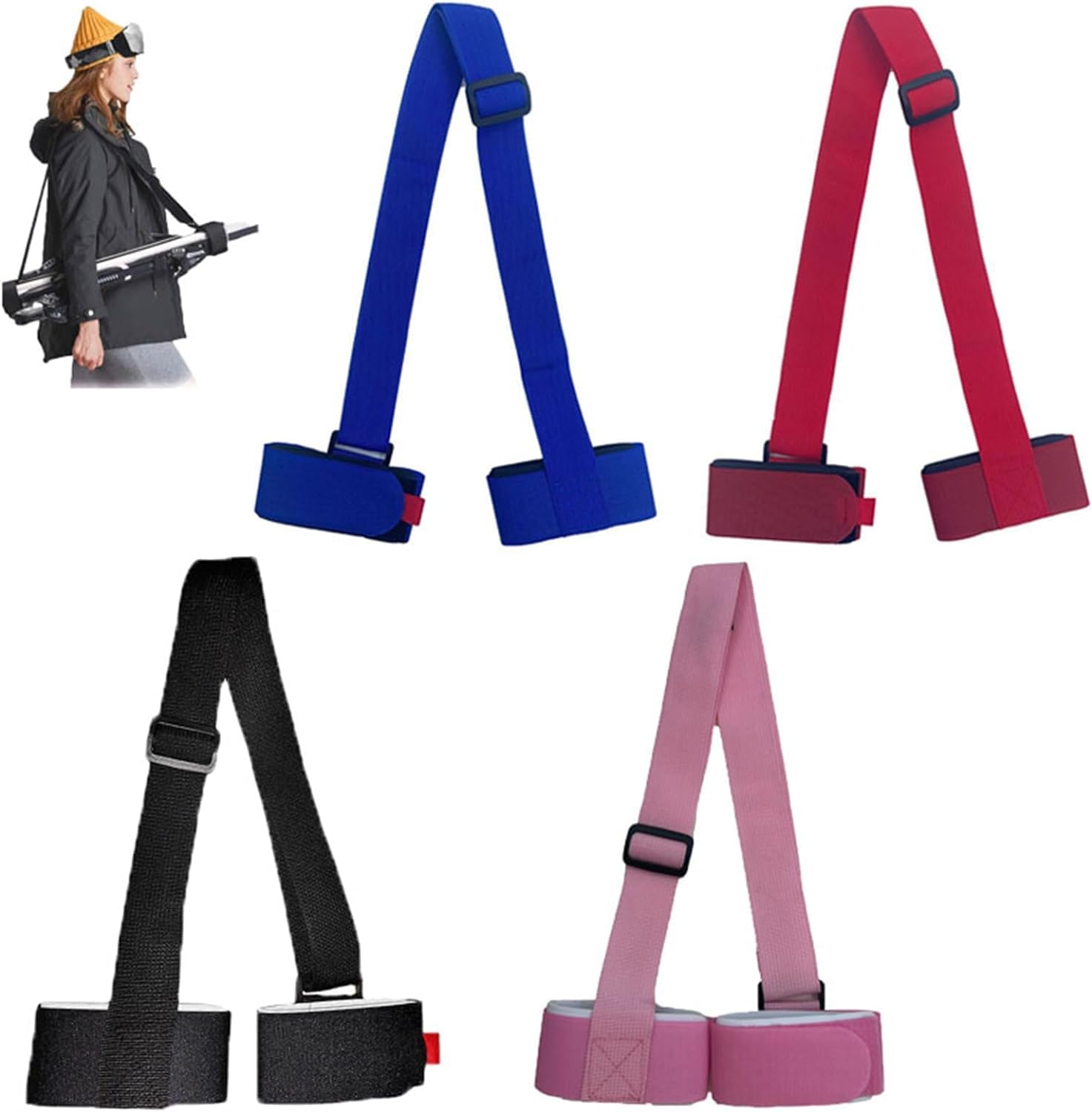 Skimate Lot de 4 sangles de transport ski et bâton, bandoulière réglable