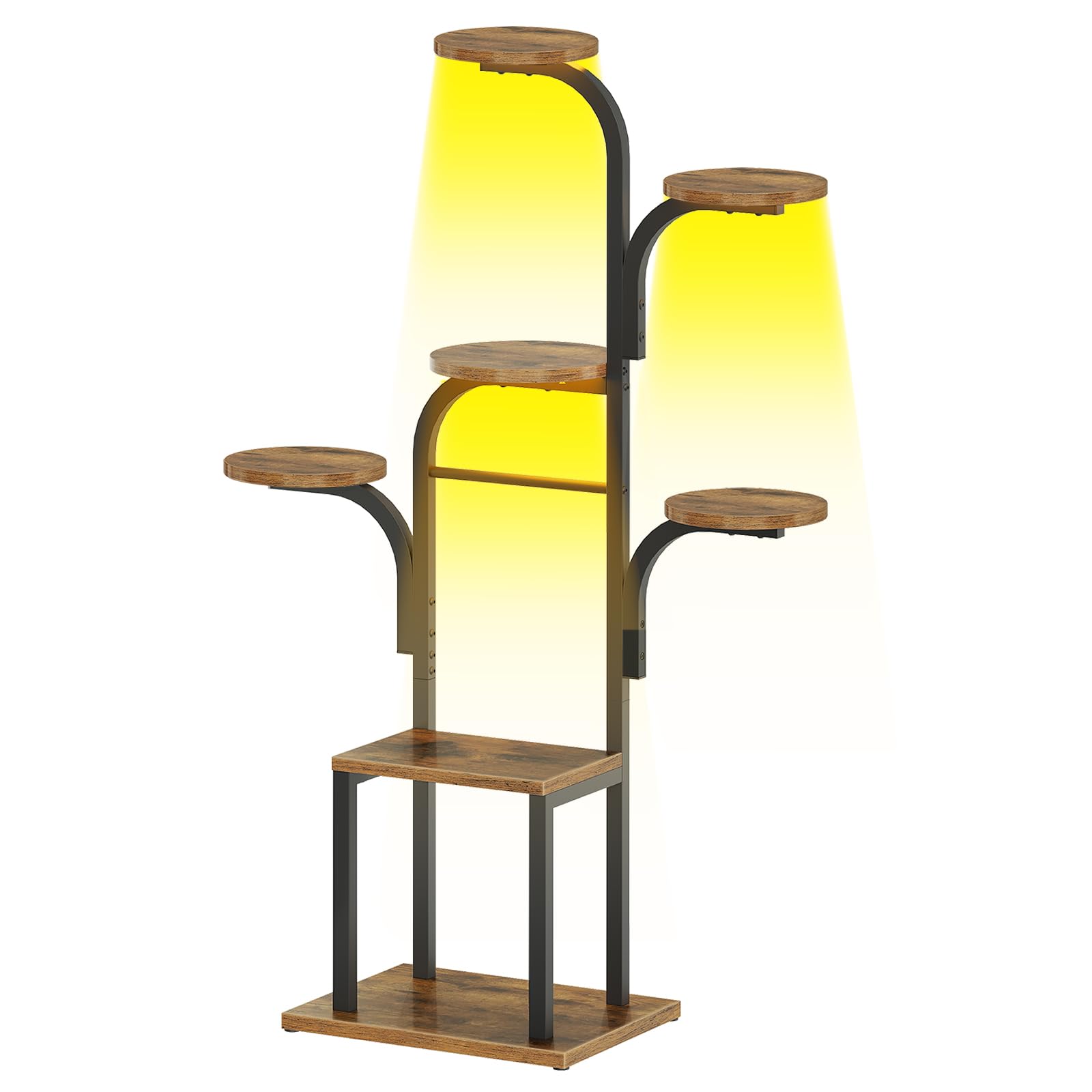 HOOBRO Support Plantes Interieur avec 3 Lampes de Croissance 7 Niveaux, Étagère Plante, Hauteur 120 cm, Minuterie 3/9/12 Heures, pour Salon, Chambre, Balcon, Marron Rustique et Noir EBF09DHJ01