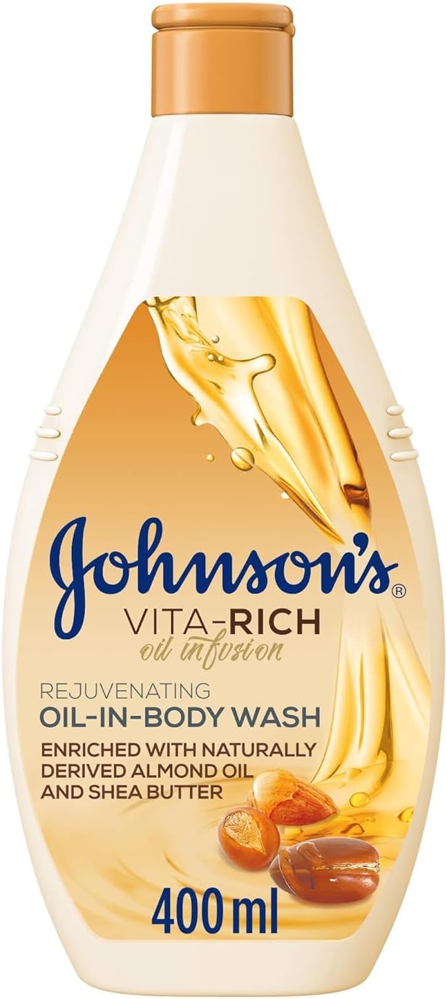 Johnson's Oil-In-Body Wash Vita-Rich 400ml with Almond Oil and Shea Butter for Nourishing and Softening Skin with 24-Hour Hydration