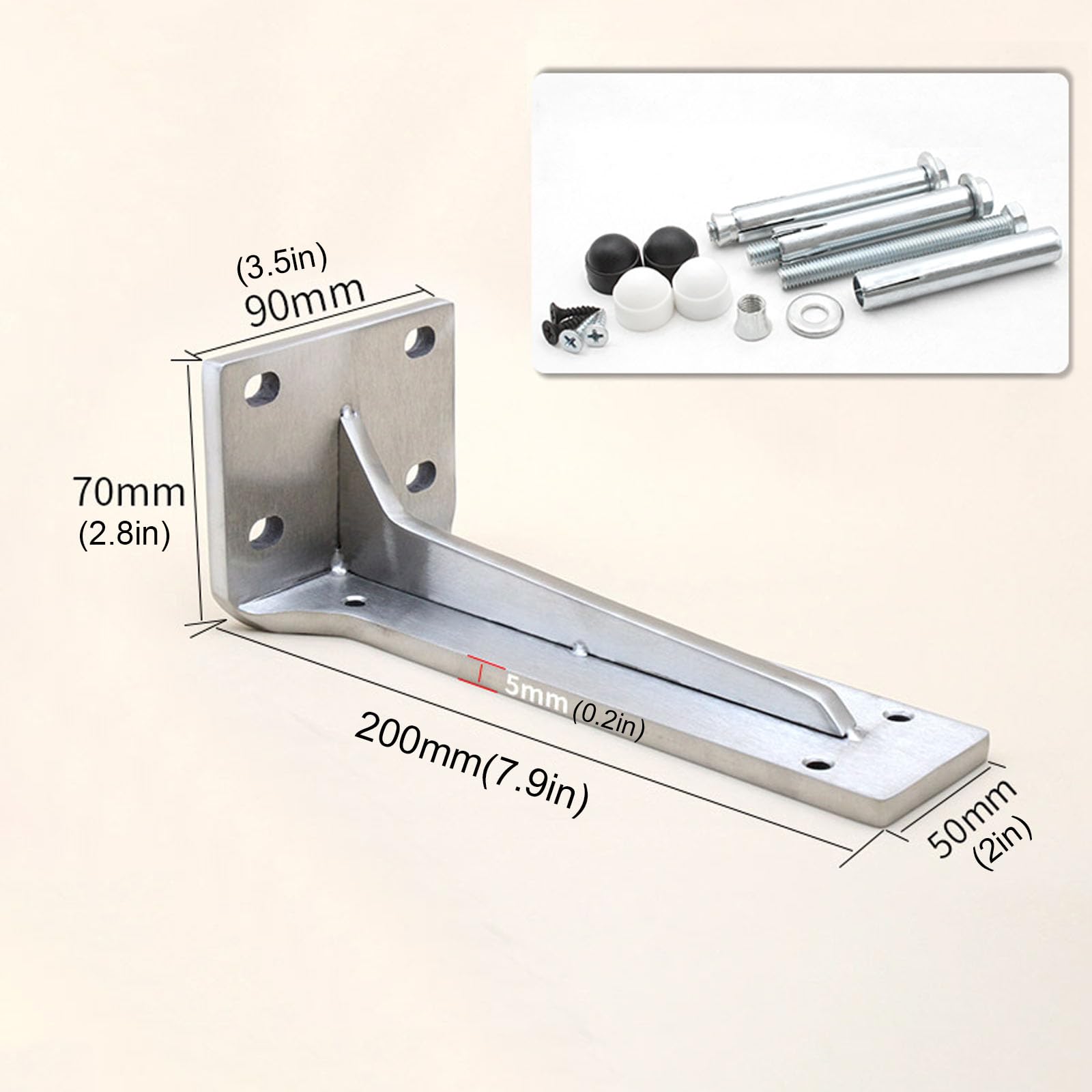 2X Staffe per Mensole da Parete in Metallo, Staffe per Mensole Pieghevoli in Acciaio Inossidabile, Supporti per Mensole Triangolari Resistenti, Staffa per Mensole con Rinforzo Angolare a 90 G