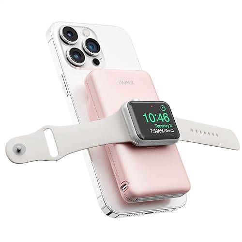 iWALK MAG-X - Banco de energía inalámbrico magnético con cargador de iWatch, 10000 mAh PD cargador portátil de carga rápida, batería compacta