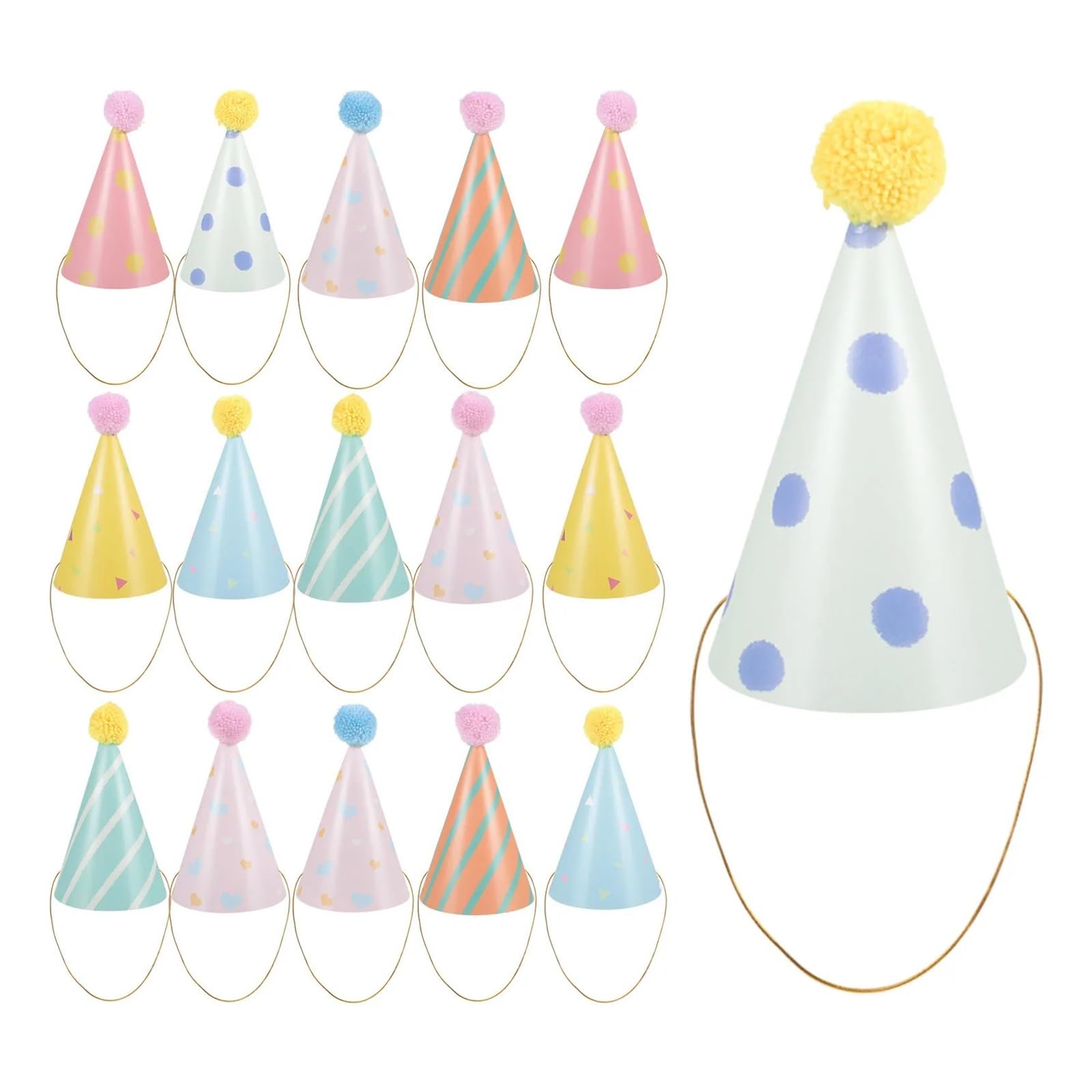 14-teiliges Geburtstags-Kegelhut-Set aus Papier mit Happy Birthday-Hut Für Die Feierlichkeiten