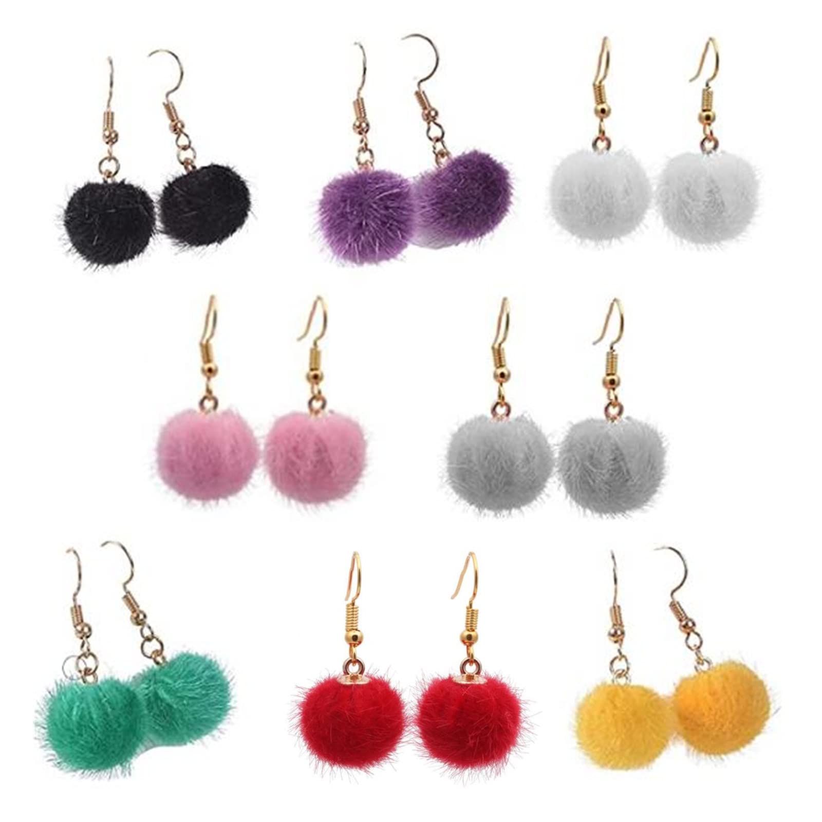 Fluffy Faux Fur Ball Earrings Colorful Pom Pom Dangle Earring Bohemia Ethnic Handmade Plush Ball Drop Earring for Women Thanksgiving Christmas Jewelry