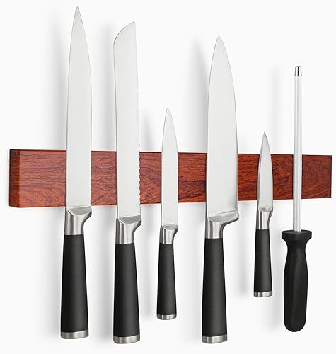 Profesional 16" tira magnética del cuchillo, soporte de la barra del estante del imán del cuchillo del acero inoxidable, patrón de madera