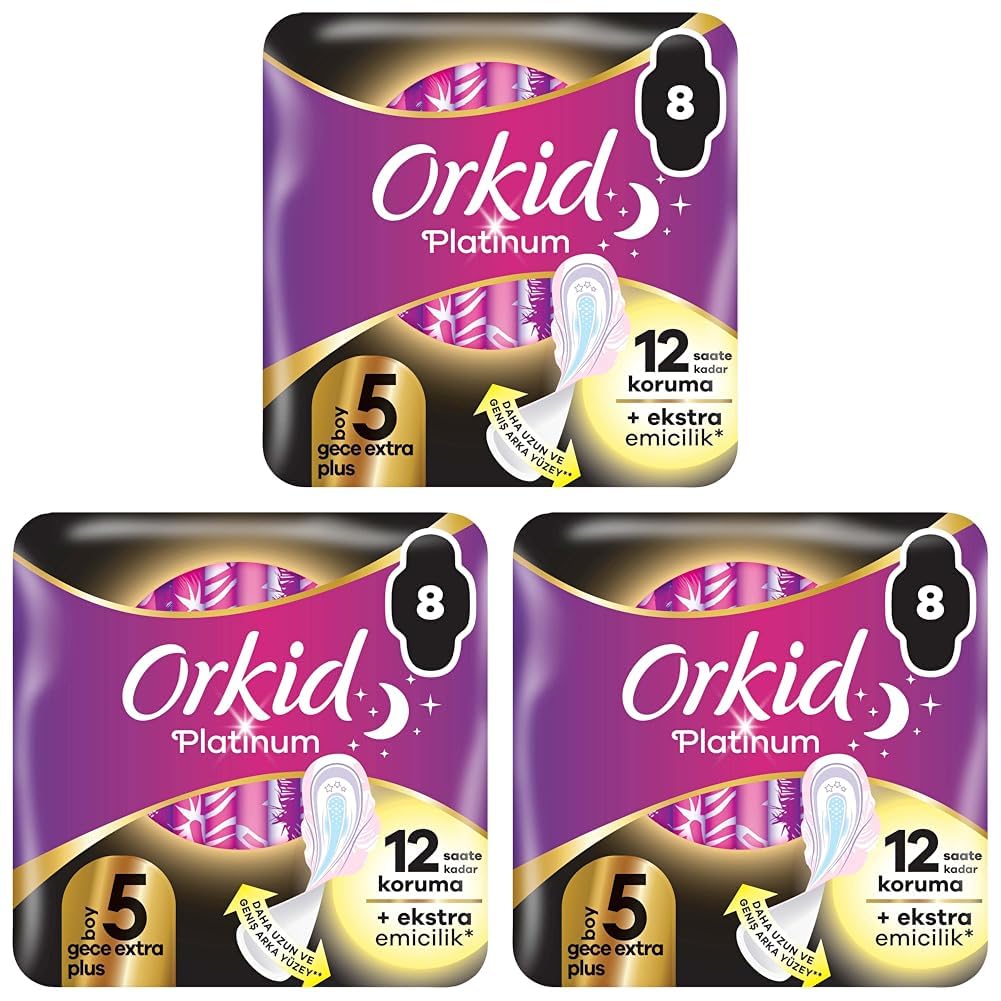Orkid Platinum Gece Ekstra Plus (Boy 5) 8 Adet Hijyenik Ped 3lü paket