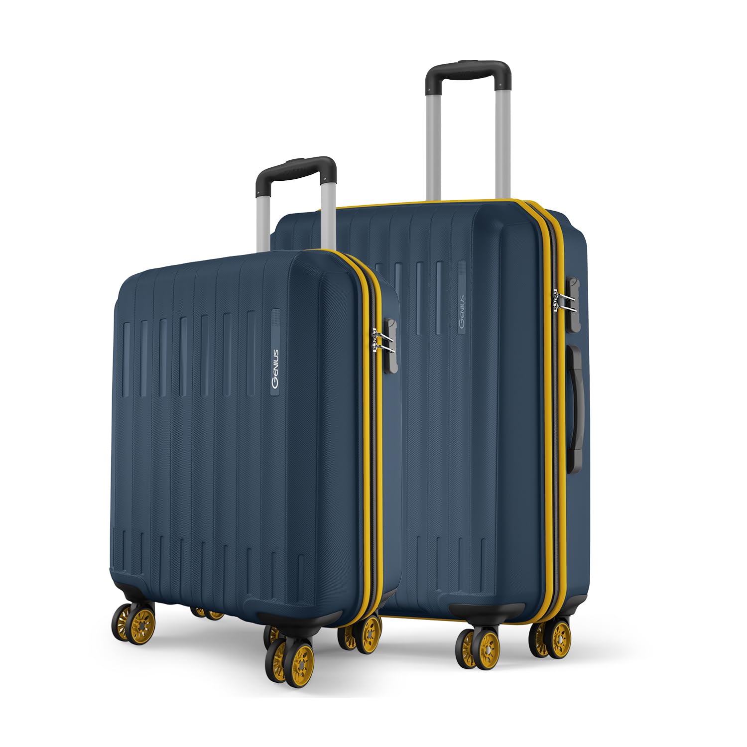 Safari Genius Alley Set of 2 (Cabin + Medium) Trolley Bags Hard Case Polypropylene, 4 Spinner Wheels, 360 Degree Wheeling Luggage, Travel Bag, Suitcase for Travel, Trolley Bags for Travel, Navy
