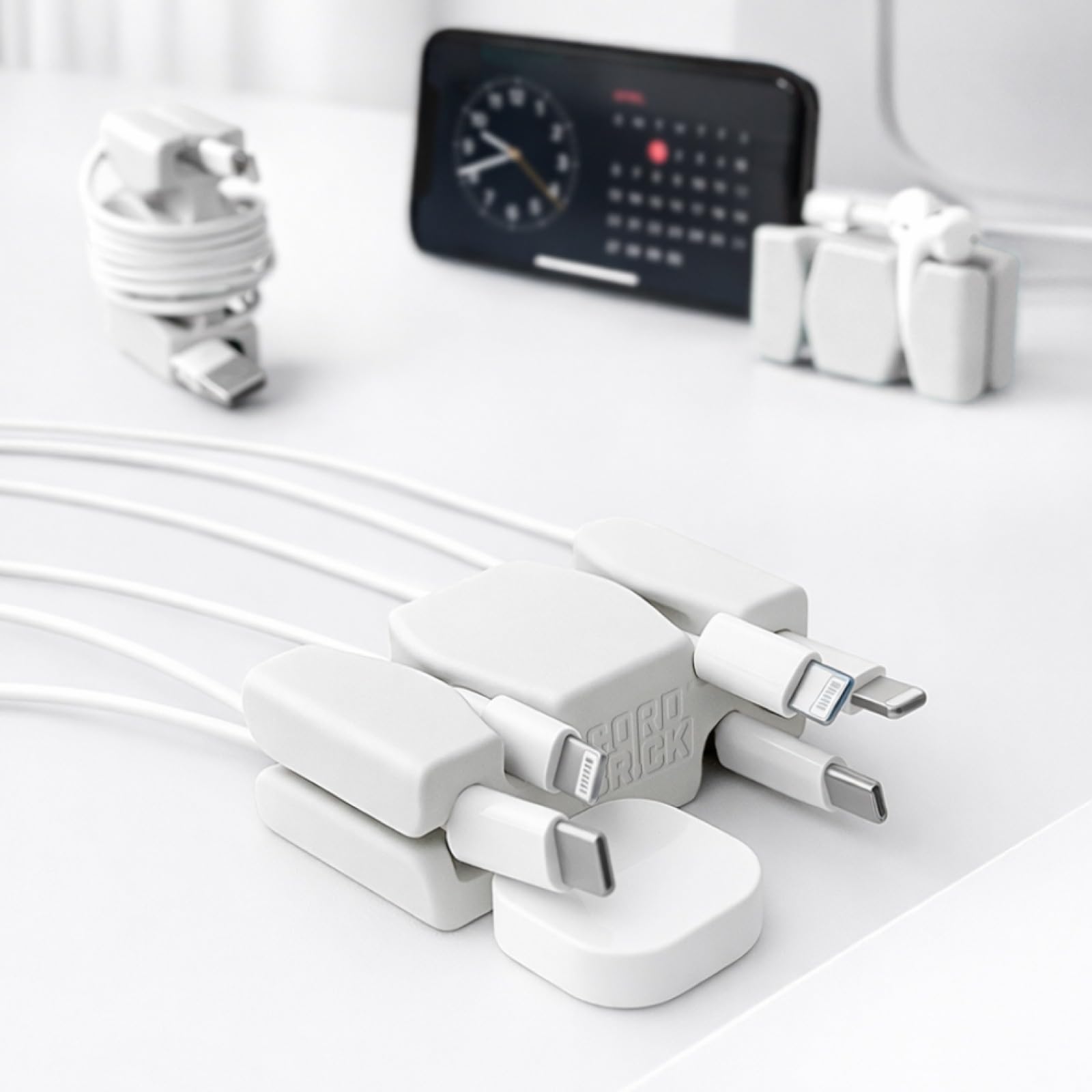 CordBrick Stocking Stuffers for Adults Cord Management Weighted Cord Holder Cable Wrap Phone Stand - Multiuse Gadget Organizer for Nightstand, Desk.