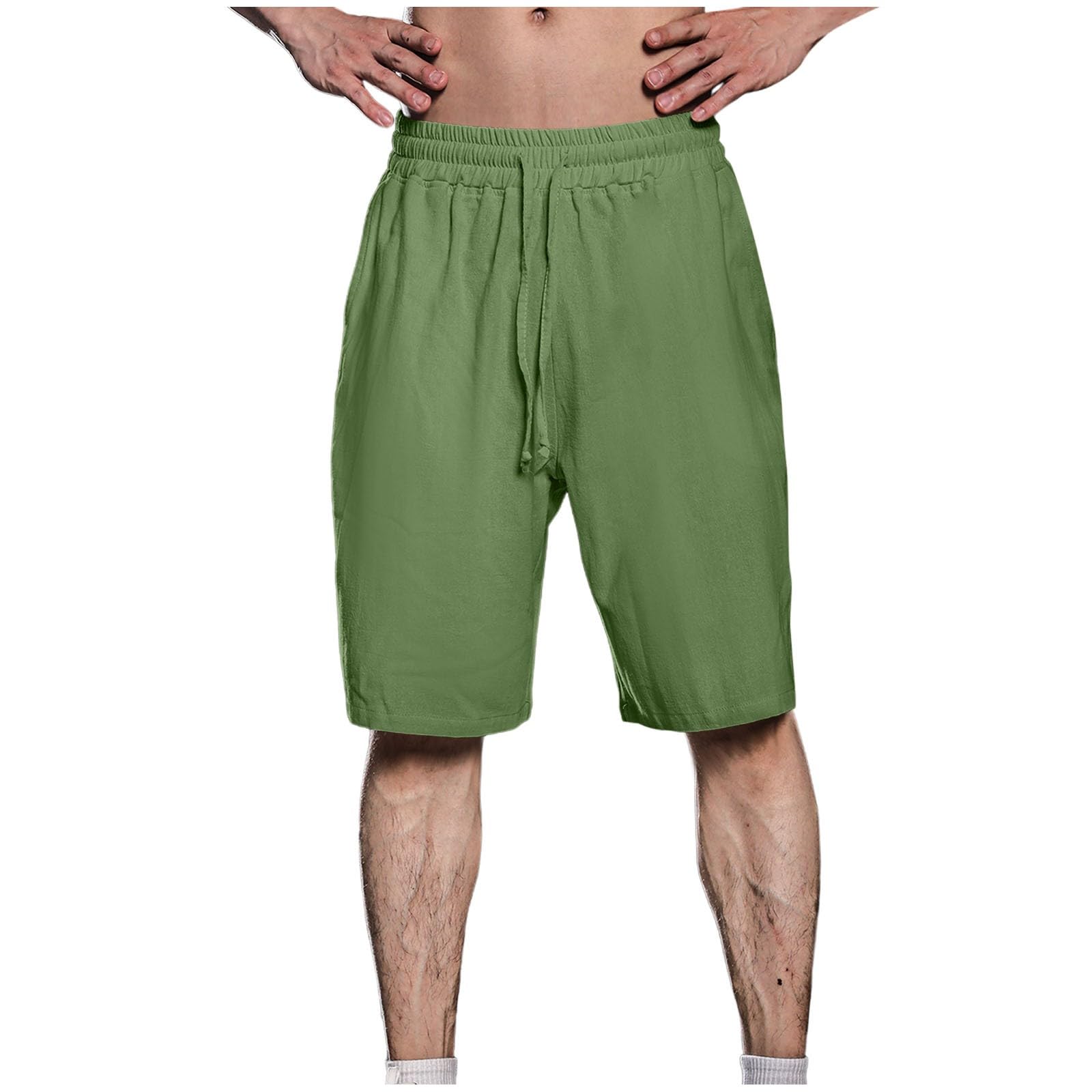 Guhmomh Kurze Hosen Herren Sommer Leinenhose Kurz Baumwolle Leinen Shorts Sporthose Freizeithose Freizeit Sommerhose Leicht Baggy Jogginghose Bermuda Strand Laufhose Casual Wanderhose Armeegrün XL