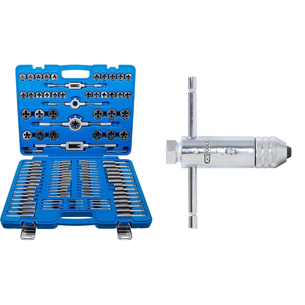 Jeu de tarauds M2-M18 de 110 pièces en coffret et porte-taraud cliquet réversible KS Tools