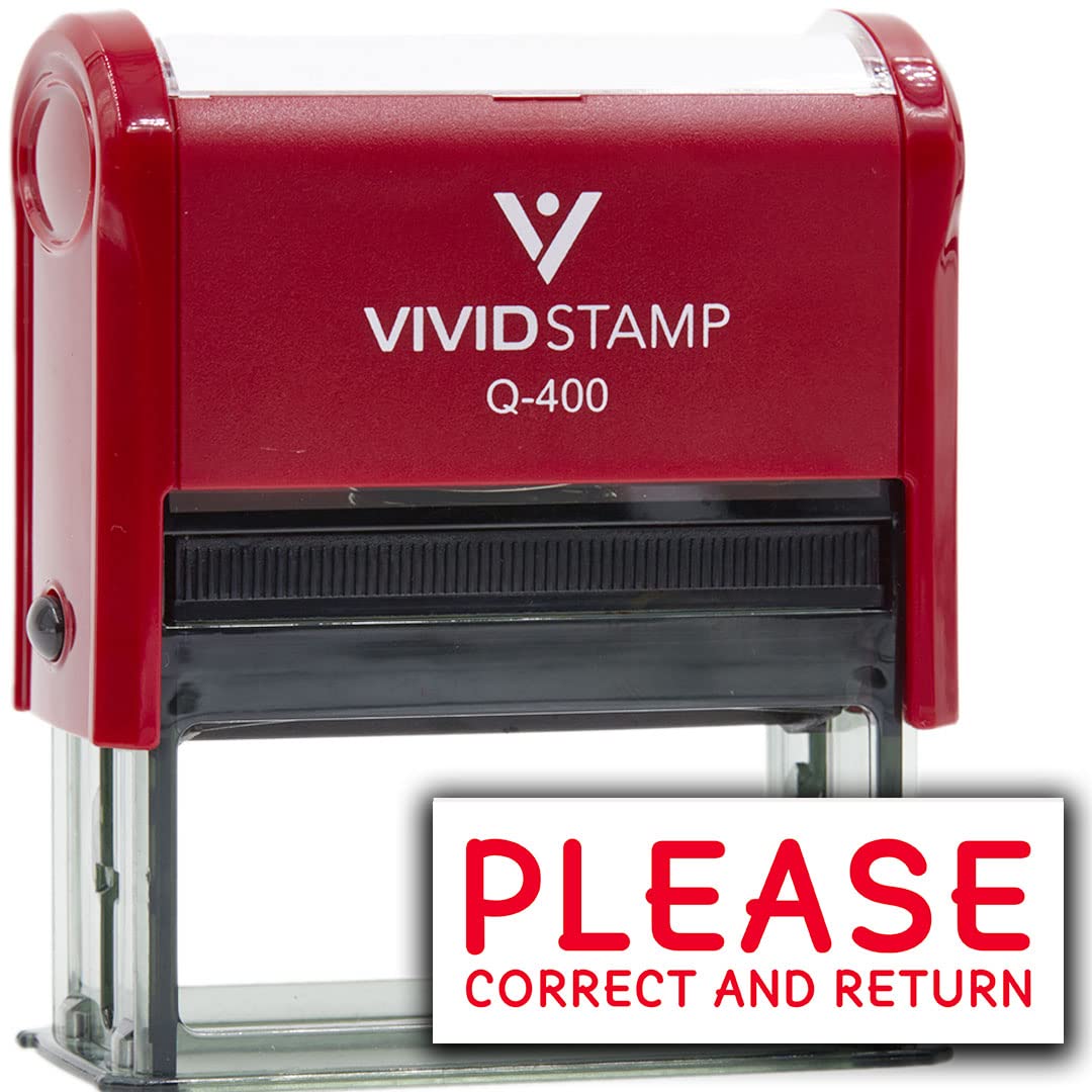 Tampon encreur caoutchouc Please Correct and Return rouge marquage bureau Q-400