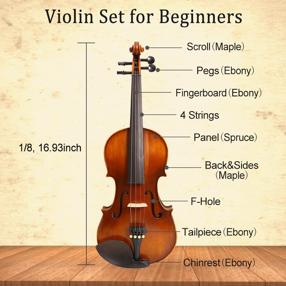 Petit violon 1/8 bois d'épicéa érable fixations en ébène pour débutants