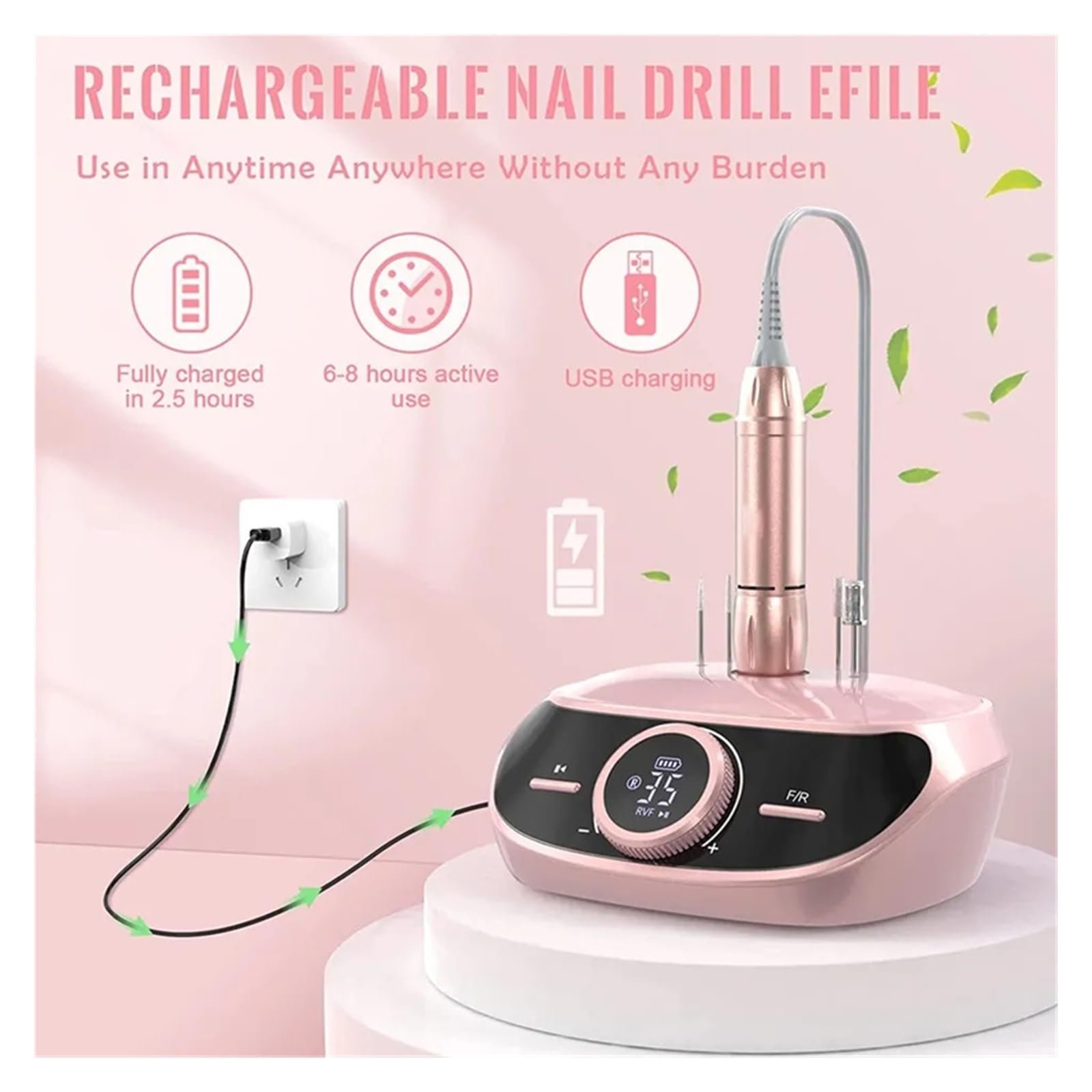 Trapano per unghie, trapano elettrico per unghie 35000 giri/min, strumento per salone di bellezza, macchina ricaricabile per pedicure manicure, trapano elettrico professionale a basse vibrazioni Strum