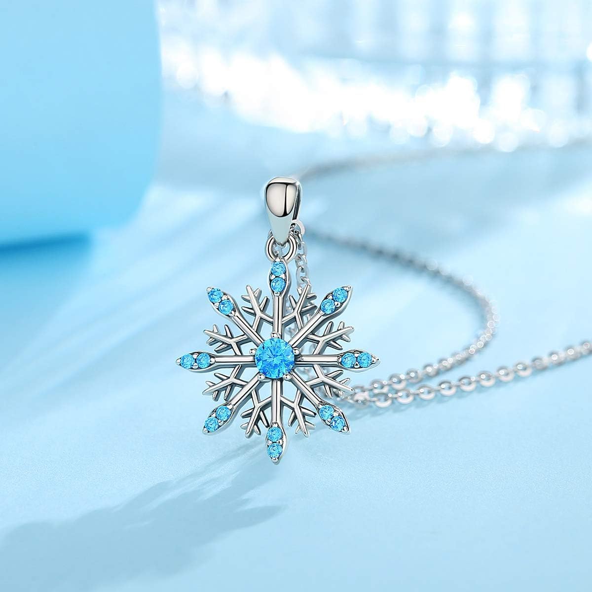 INFUSEU Collana Fiocco Di Neve, 925 Sterline Argento La Ragazza Della Neve Pendente Fiocco Di Neve In Zirconia Cubica Gioielleria Collana Elegante Donna