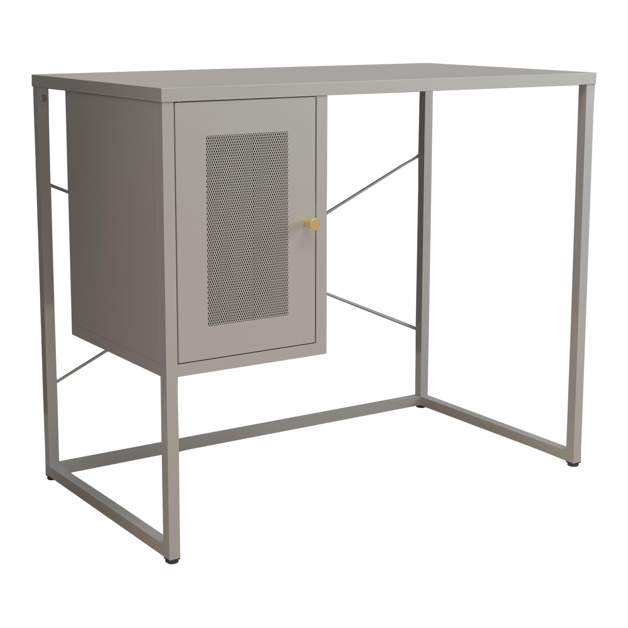 [en.casa] Scrivania in Acciaio con Scomparto Sospeso Chiuso con Anta Traforata Tavolo da Ufficio Studio Officina Postazione di Lavoro 75 x 100 x 50 cm Grigio
