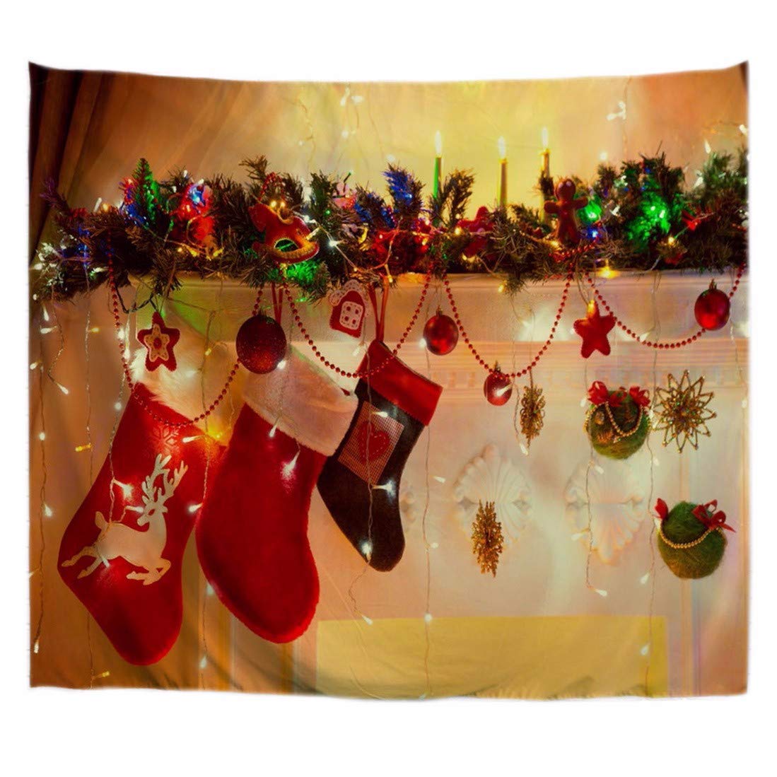 A.Monamour Christmas Holiday Ornaments Decorations Stocking Balls Candles Print Wall Hanging Tapestry Party Decorations