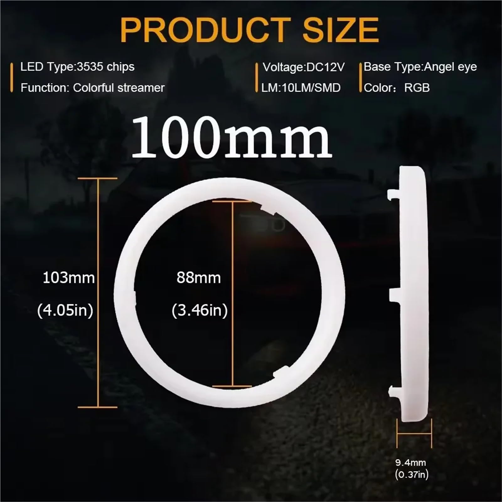 tylne światła LED Lampa tylna zespolona 2szt. Led RGB 80mm 95mm 100mm 120mm DRL światła do jazdy dziennej auto okrągłe świecące oczy do samochodu(2PCS-Colorful 100mm)