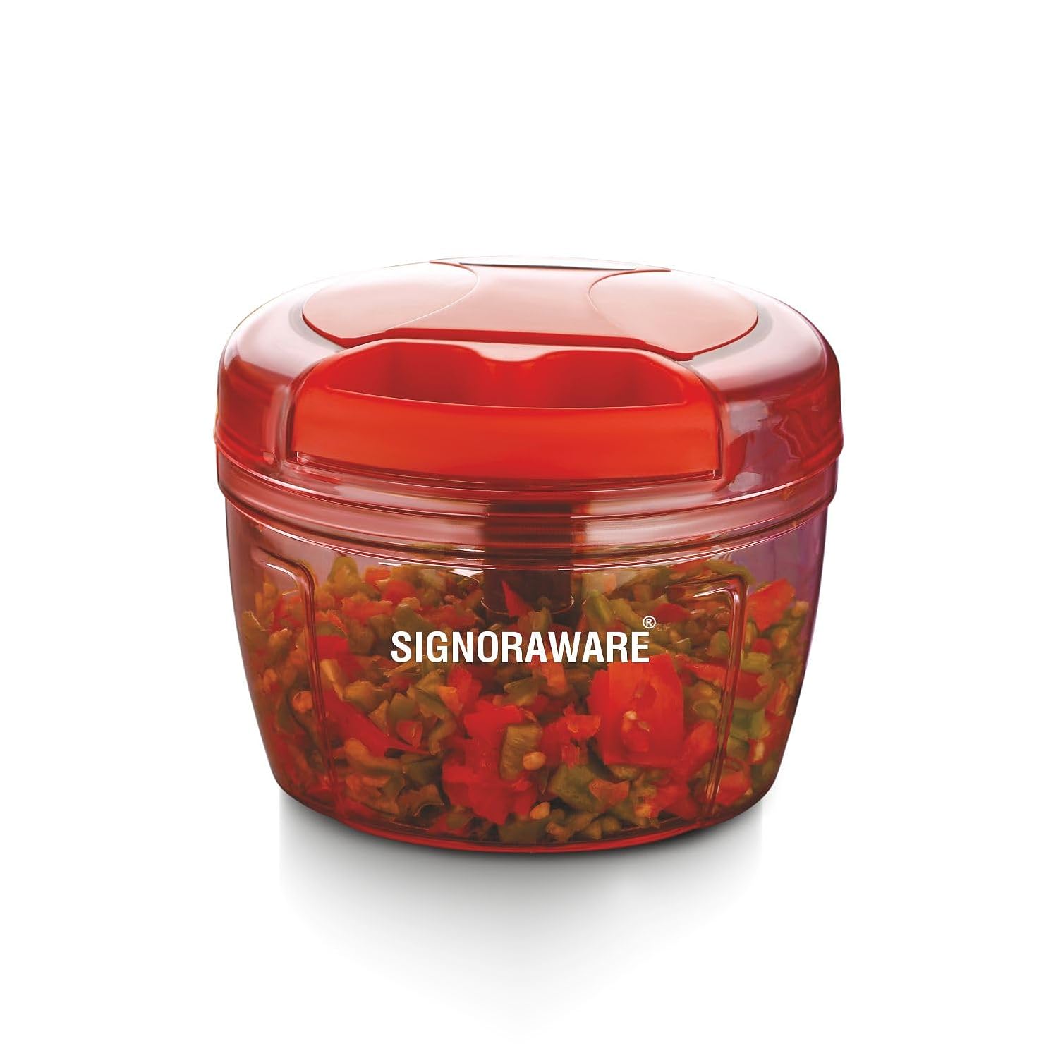 SignoraWare FineChop Kitchen Tools Medium Chopper | Compact Design for Everyday Use | Sharp Stainless Steel Blades | Manual Food Chopper for Vegetables, Fruits, Nuts & Herbs (750ml | Red)