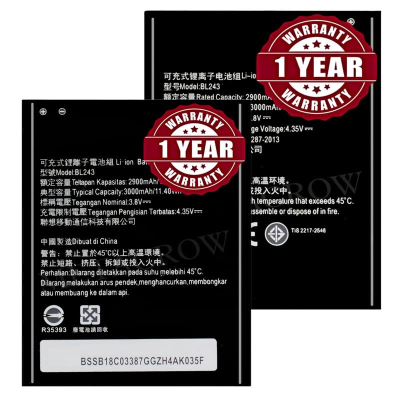 Image of Original BL243 Battery Compatible for Lenovo K3 Note - (3000mAh) - 1 Year Warranty BC45