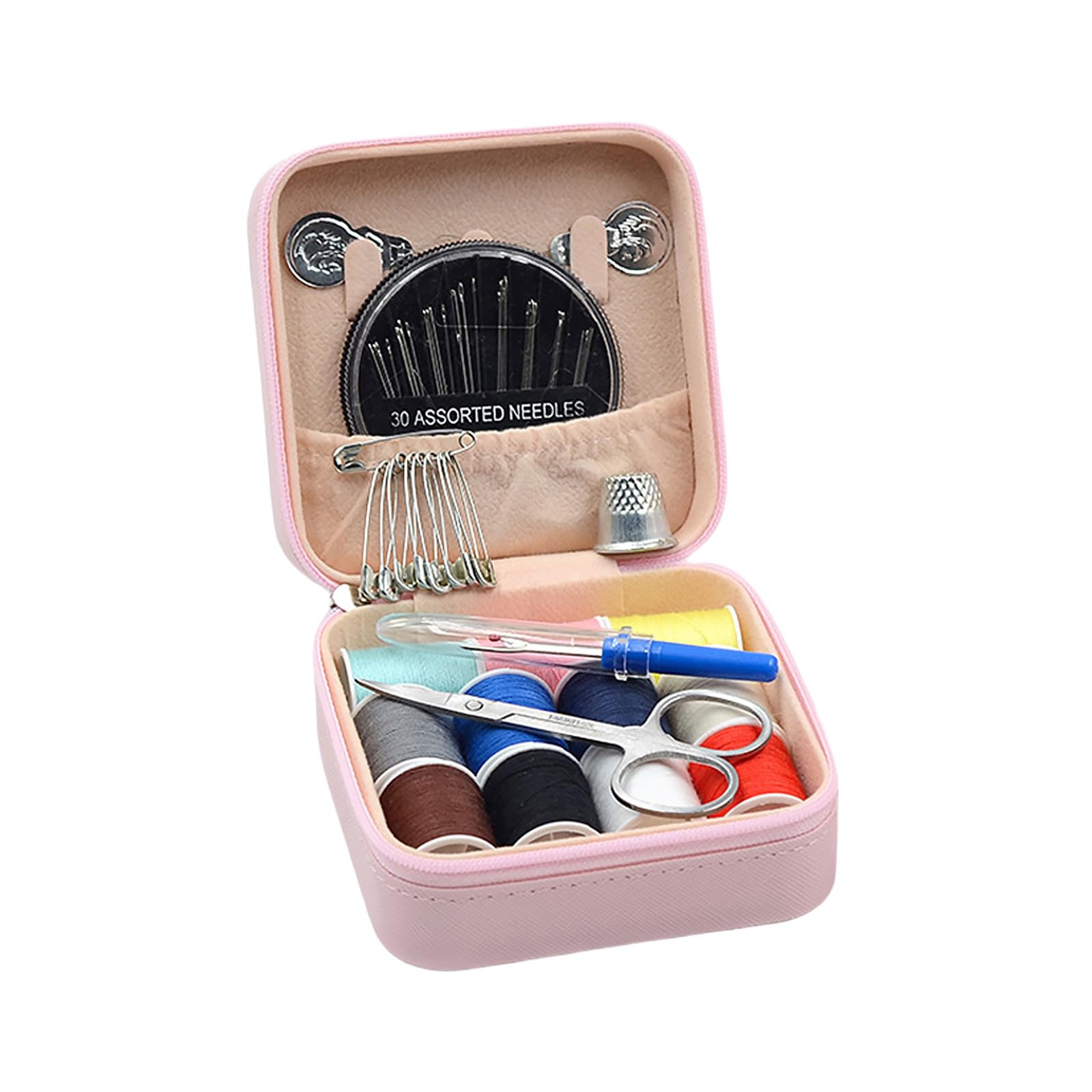Incauca Men's Pink Travel Sewing Kit For Adults Beginners, Portable Mini Sew Kit Leather Box With Thimbles, Needle And Thread, Basic Hand Home Starter Sewing Supplies Accessories For Emergency Ding,