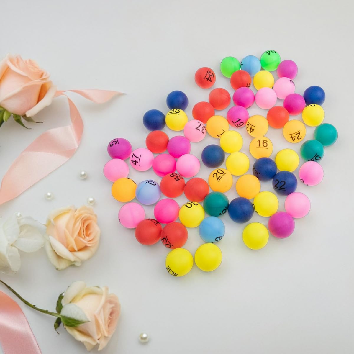 Boules de Loto Numérotées 1 à 90 en Plastique Coloré 4 cm pour Jeux de Bingo et Tombola