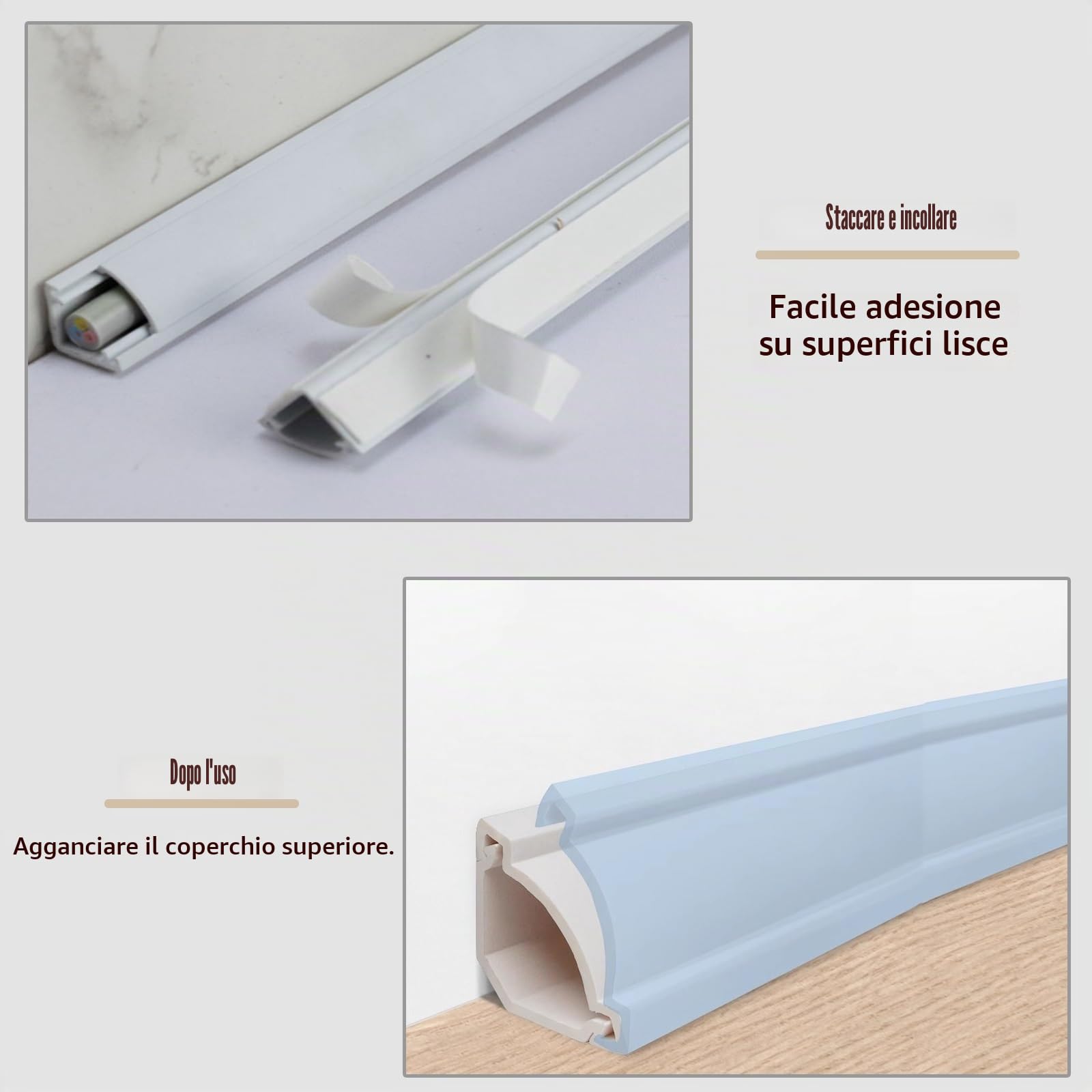 canalina passacavi Spegnicavi angolare/Tracciacavi, canalina copricavi autoadesiva per battiscopa a parete, soffitto, canaletta per cavi in ​​moquette per pavimento in PVC per la casa(White,20x20mm(7/