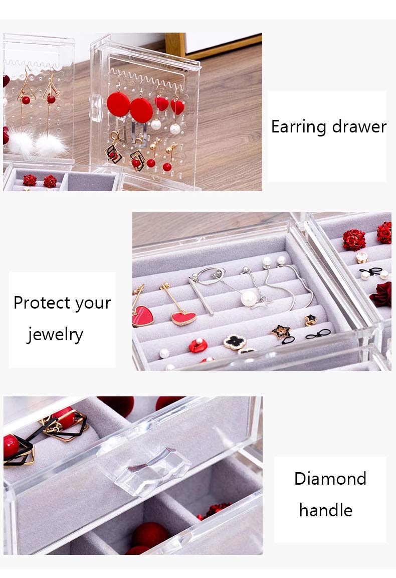 Acrylic Jewelry Organizer White Jewelry Box for Girls Earring Holder and with 4 Velvet Jewelry Organizer ,Dustproof, for Necklaces Bracelet Earrings
