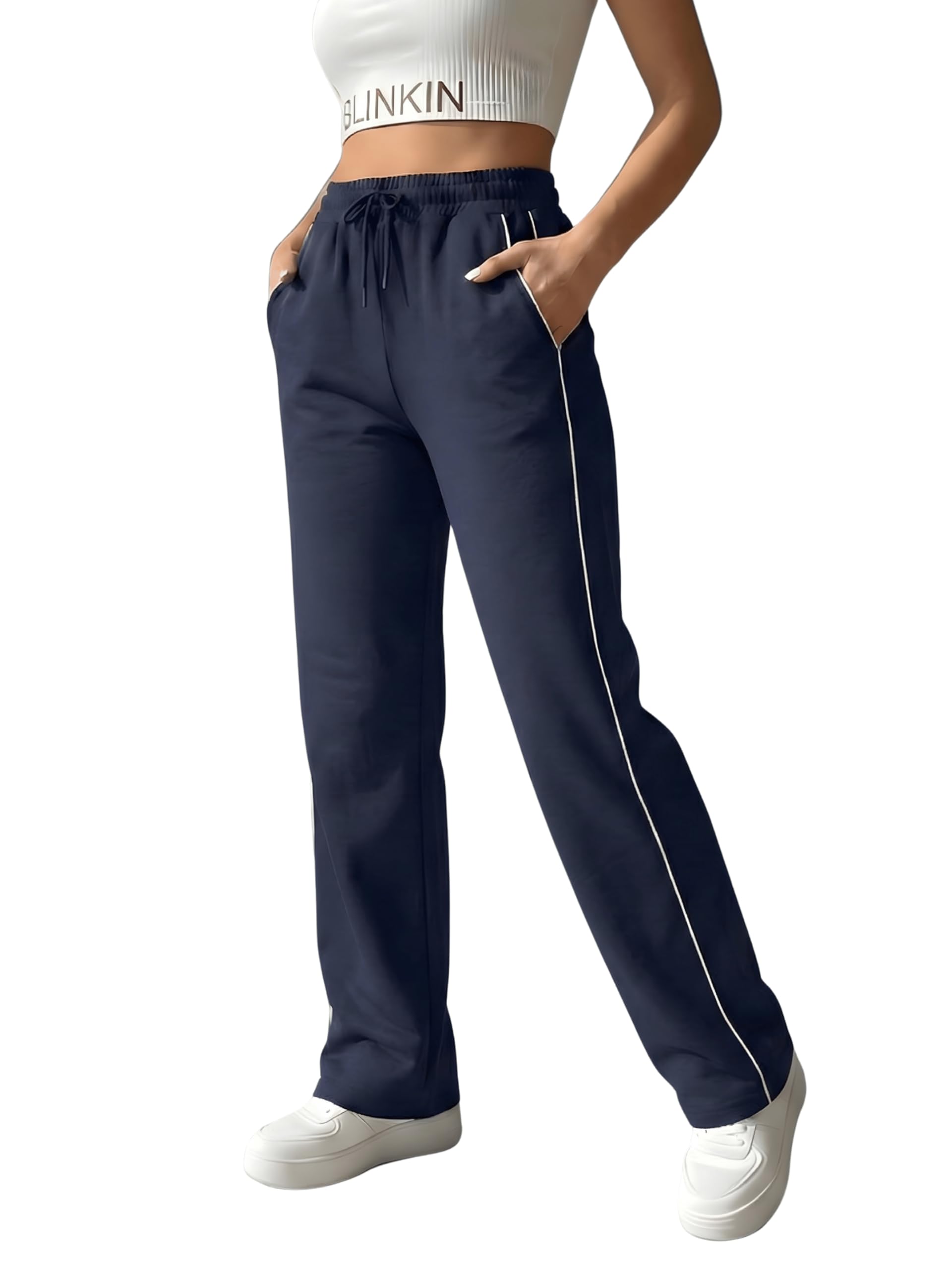 BLINKIN Women's Ankle Length Relaxed Fit All Weather Soft Fabric Jogger | Track Pant for Woman (TRACK-339-Size_L Color_Navy Blue)