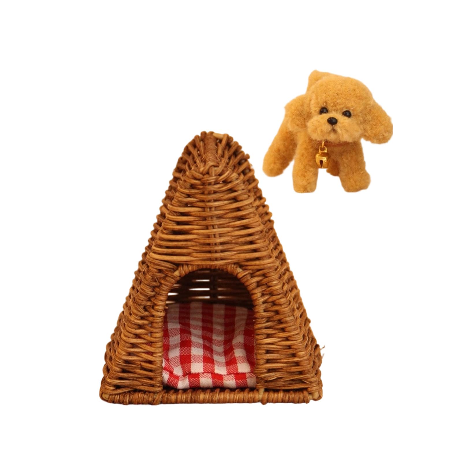 Set cuccia per cuccioli in rattan naturale, Dark yellow ted, A