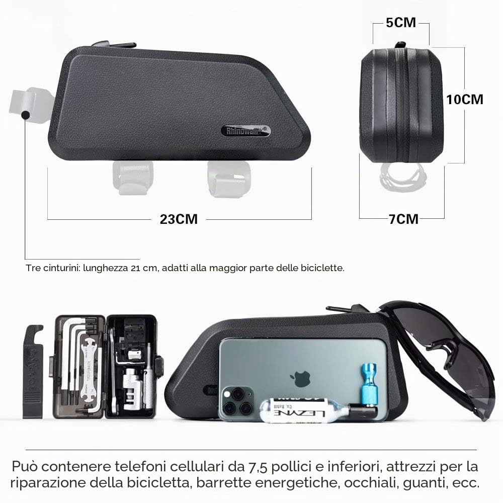 Rhinowalk Borsa da Bicicletta Impermeabile 1,5 Litri Con Tasca Anteriore per Tubo Superiore, Accessori per Bici, Nero