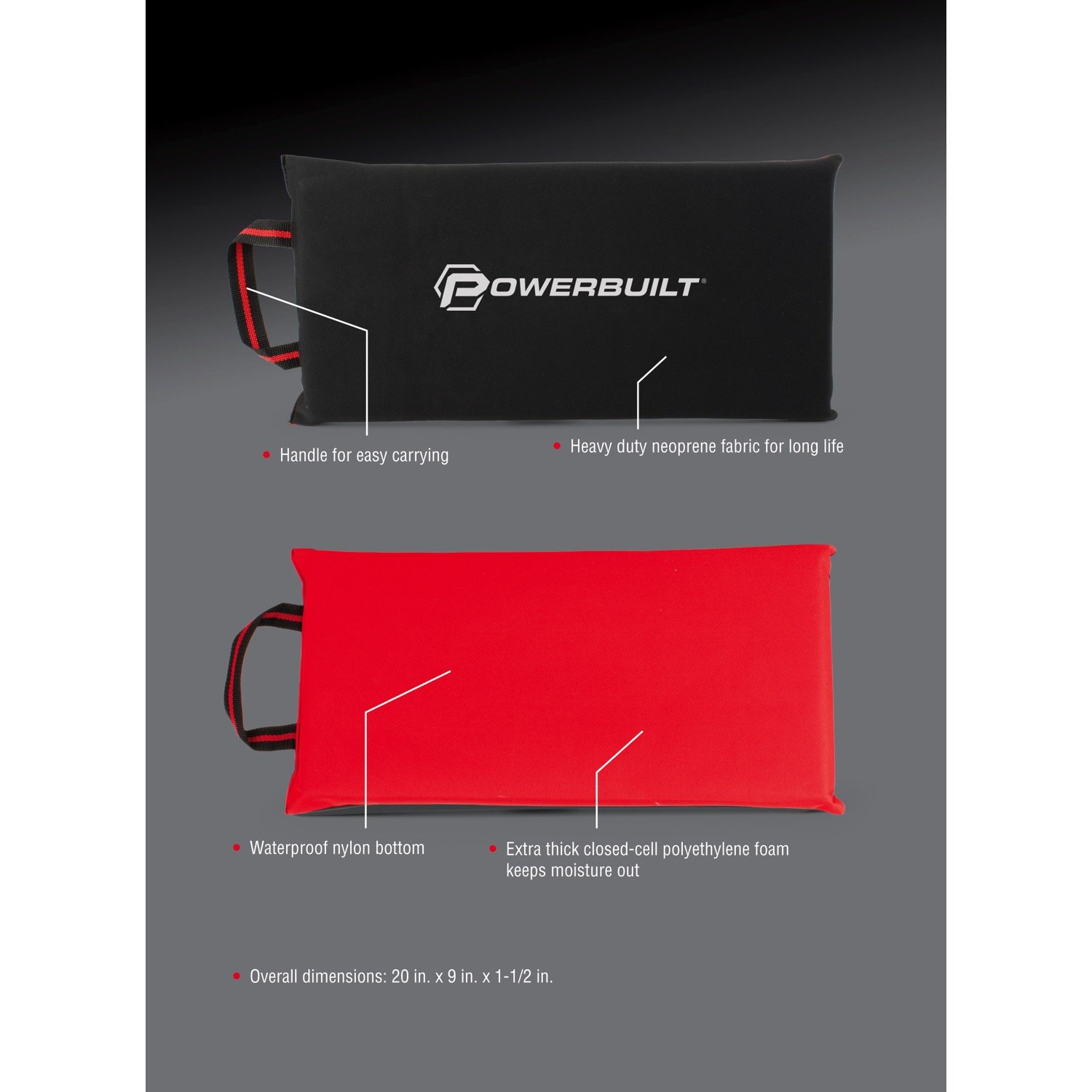 Powerbuilt 642413 Knieschoner – mit 50,8 x 22,9 cm Reifenwechsel, Bremsenaufgaben, Garagenunterlage