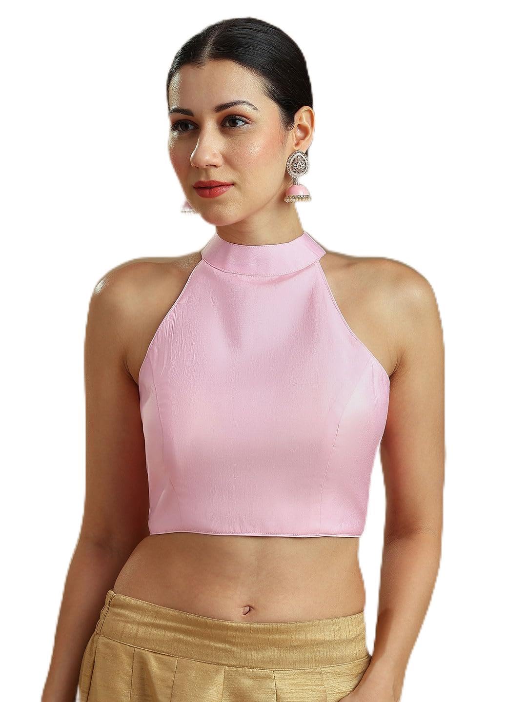 Women Solid Halter Neck Sleeveless Saree Blouse-image-24