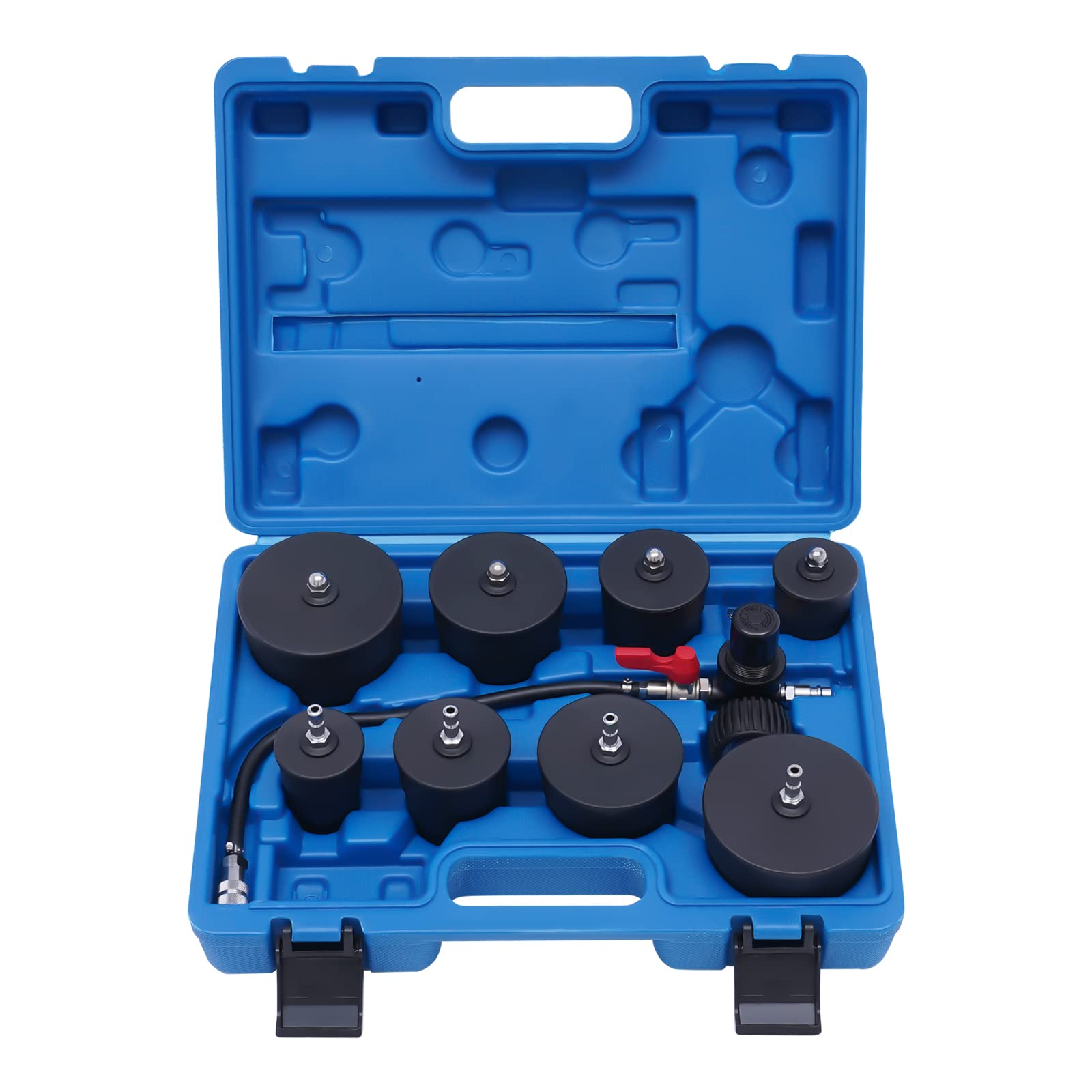9 pezzi Turbo System Tester di perdite Turbo Boost Kit Tester di perdite, sistema turbocompressore, kit di prova di perdite con 4 paia di adattatori graduati da 1,38 ''-3,54 ''