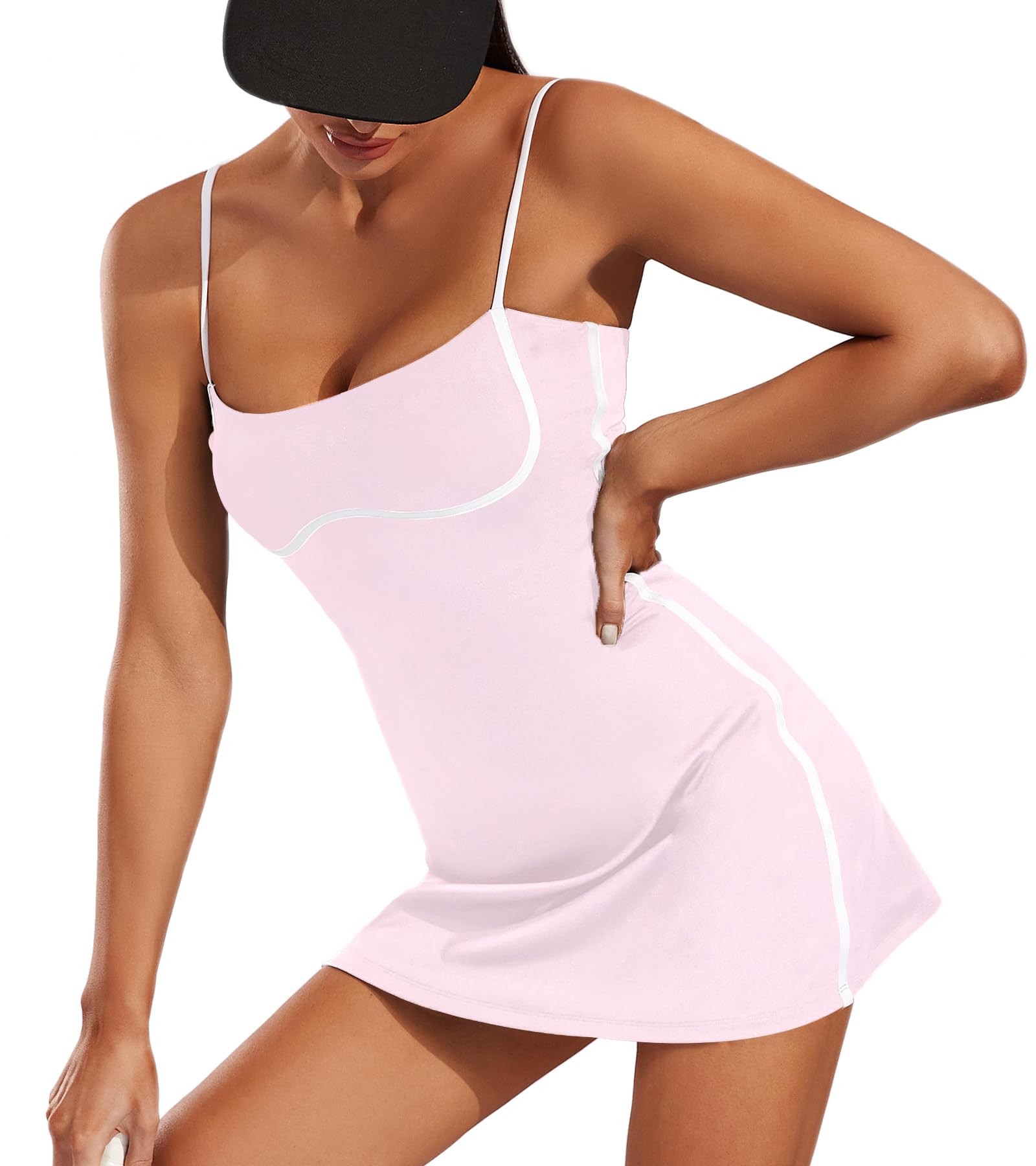 Move With You Womens Workout Tennis Dress with Built-in Bra & Shorts Pockets Sleeveless Exercise Golf Dresses