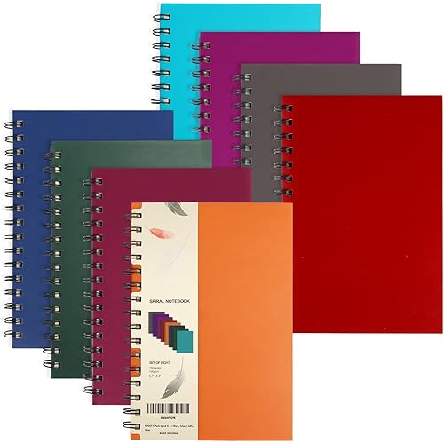 EOOUT 8 Pack Spiral Notebook, Hardcover A5 Notebooks, College Ruled Spiral Journals, Assorted Jewel Tone Colors, 160 Pages, 5.5"x8.5", for Work, School, Gifts