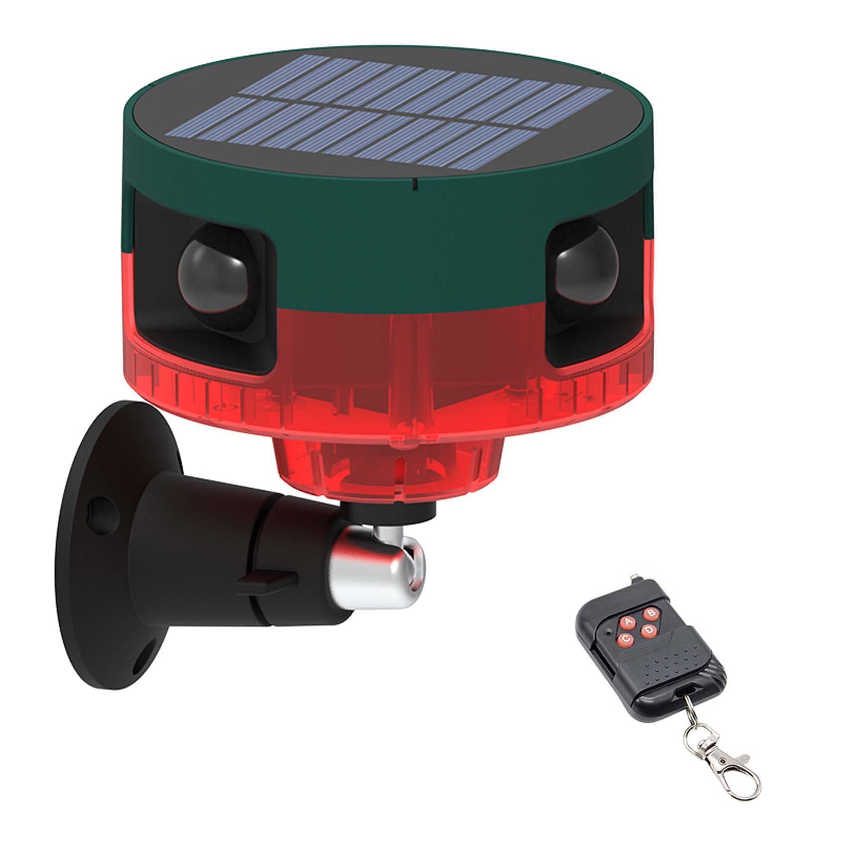 KEEDA Słoneczny dźwięk i światło stroboskopowe 129 dB alarm z czujnikiem ruchu 360°, nagrywanie niestandardowych wiadomości, syrena, system alarmowy do sadu rolnego, ogrodu (czerwony)