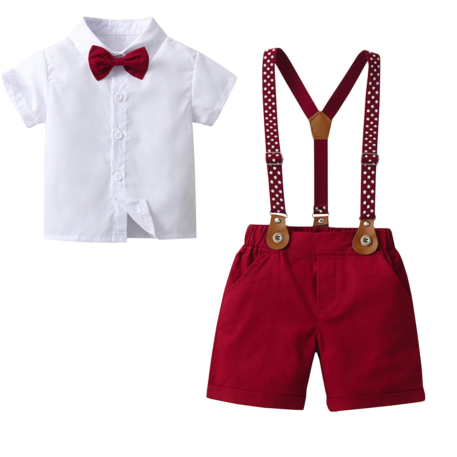 Yimutian Conjunto de Ropa para Niños Camisa de Manga Corta con Pajarita + Pantalones Cortos con Tirantes Conjunto de Boda Fiesta Ceremonia Verano
