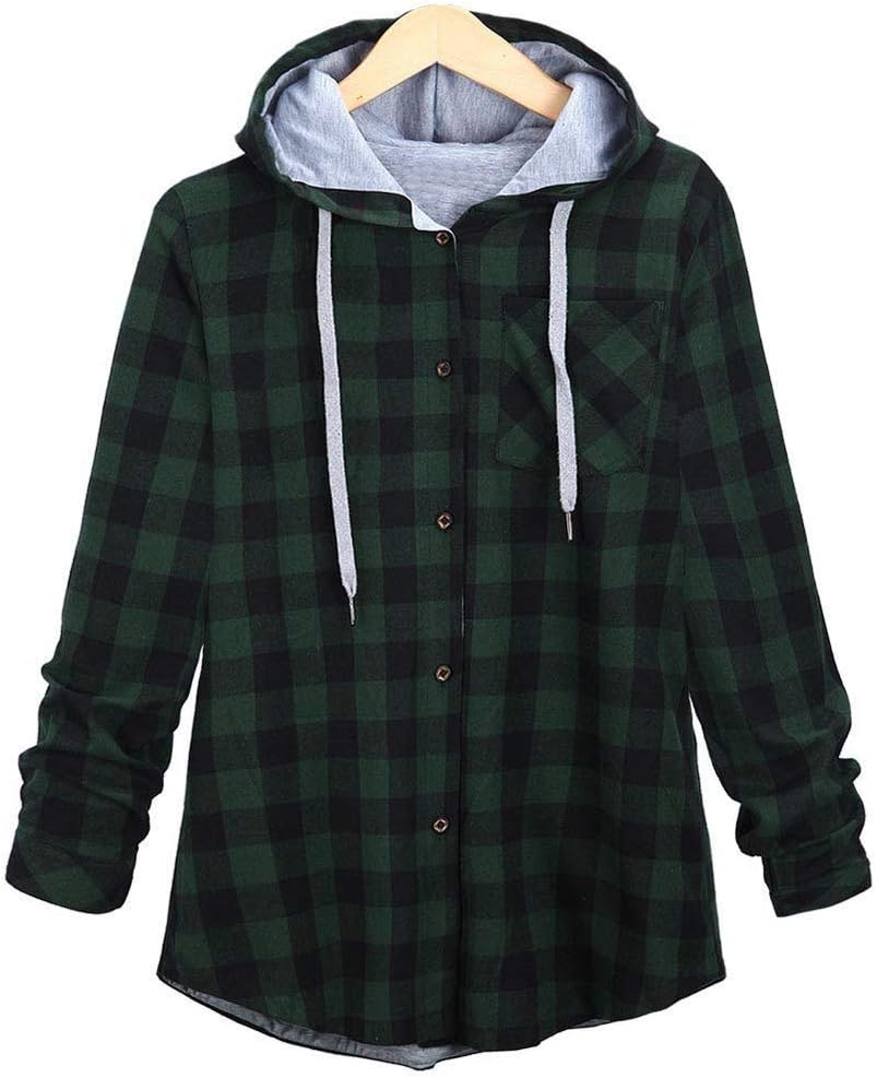 Pullover Ladies Womens Autumn Winter Hooded Hoodie Sweatshirt Blouse Long Sleeve Plaid Hooded Cardigan Jacket Tops Latest