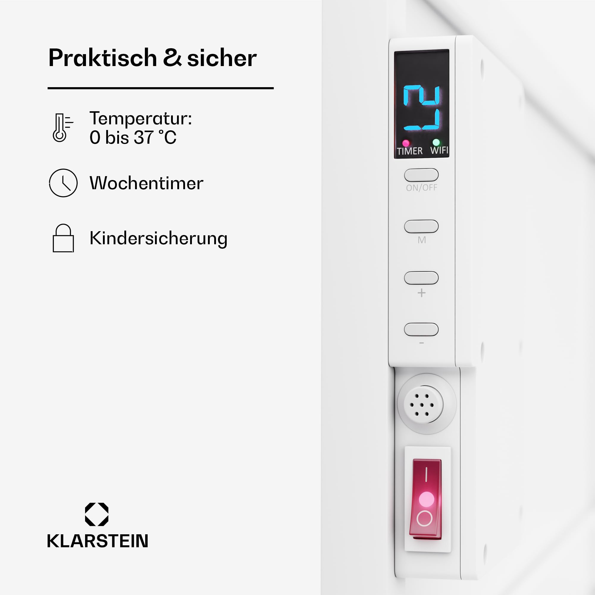 Klarstein Infrarotheizung mit Thermostat, 770W Elektroheizung, Smart Home Infrarotheizung zur Wandmontage, IR mit App-Steuerung & Erkennung Offener Fenster, Effizienter Feuchtraum Heizkörper CO2-Frei