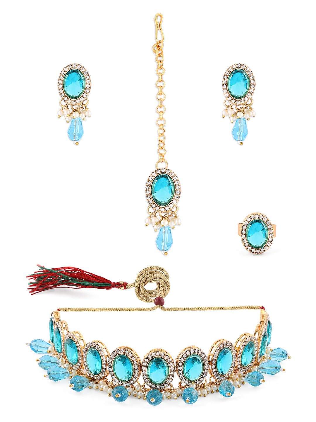 ZAVERI PEARLS Turquoise Stones Beads Kundan Necklace Earring Maangtikka & Ring Set For Women-ZPFK18451 (B0DBQBZ1PL) Amazon Price History, Amazon Price Tracker