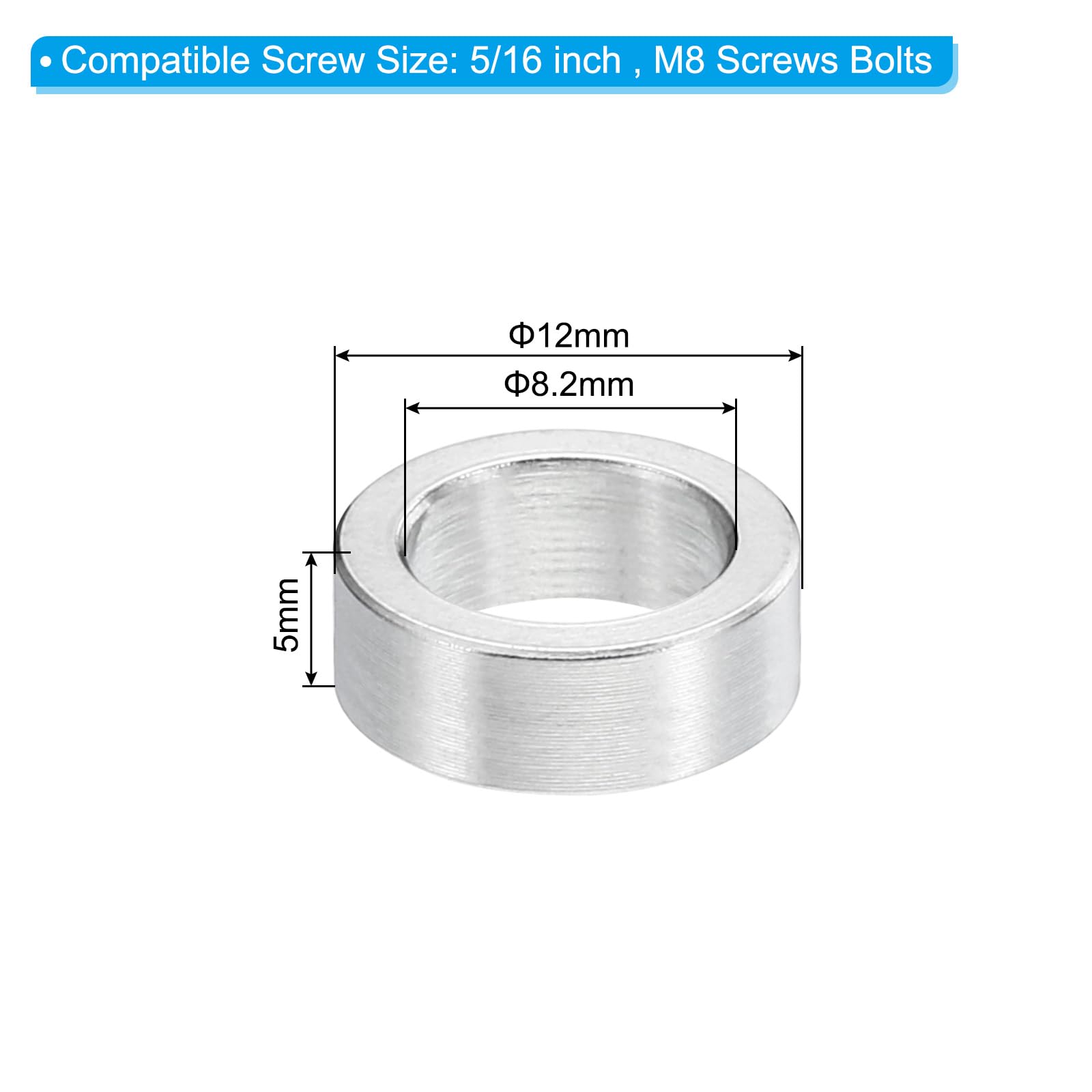 M8 Aluminum Spacers PATIKIL M8 Stainless Steel Spacers, 5Pcs Metal Spacer Stainless Steel 8.2mm ID X 12mm OD X 20mm L Stainless Steel Spacer Screw Standoff For 5/16" Or M8 Screw Aluminum