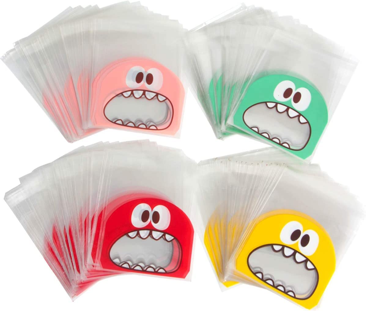 400 Self-Adhesive Candy Bags with Big Mouth Monster Design, Perfect for Treats, Cookies, and Gifts - Ideal for Bakery Decorating and DIY Crafts - Durable Plastic Bags, 3.9 x 3.9 Inches